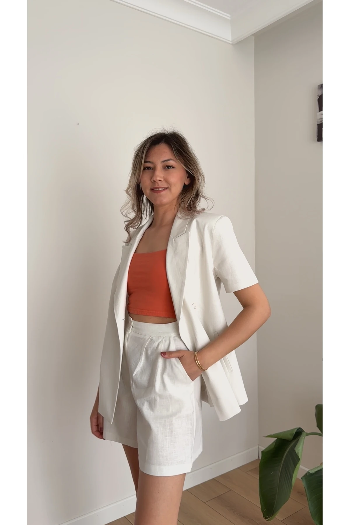 Premium Ceket Şort Takım - Ekru