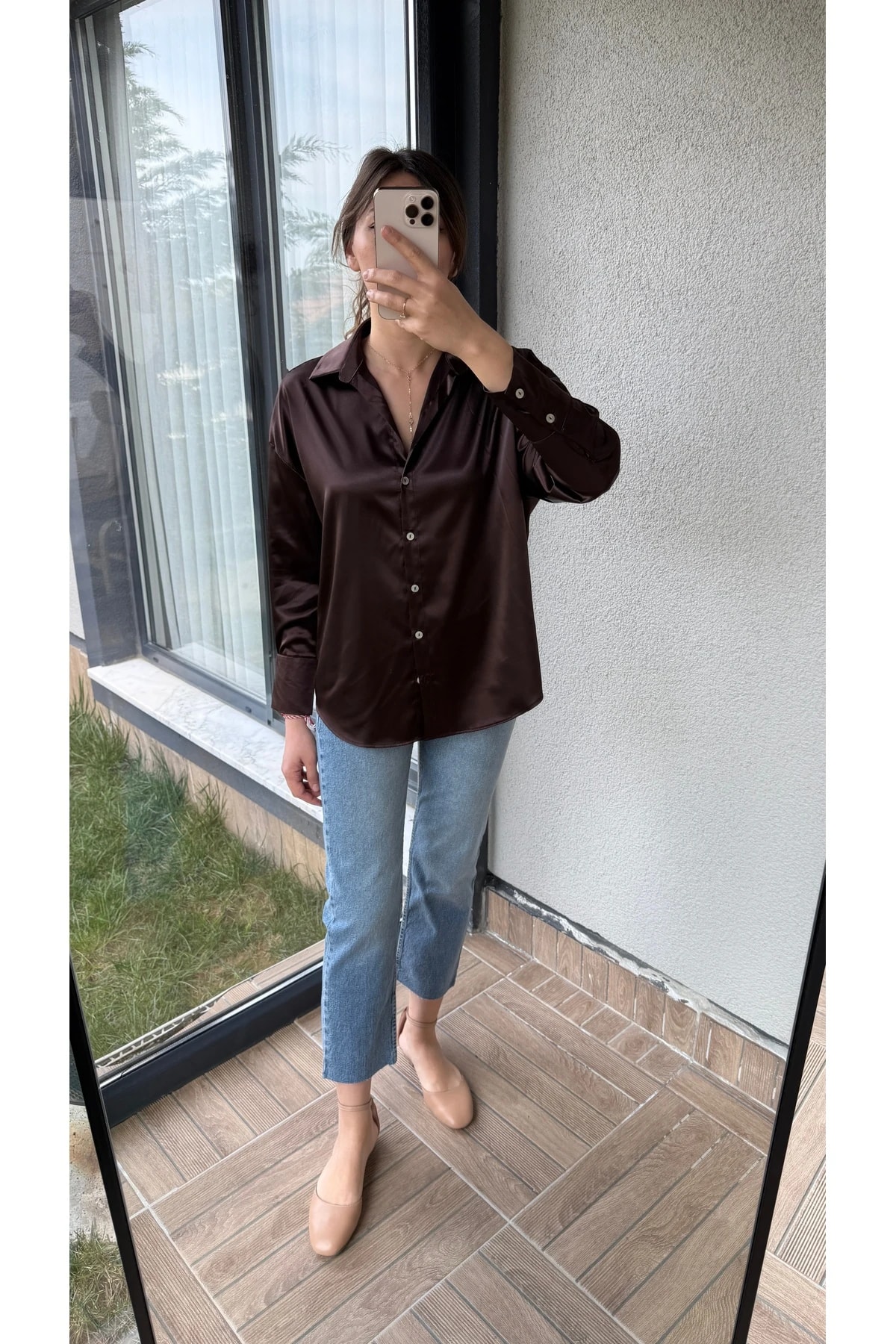 Saten Gömlek - Kahverengi