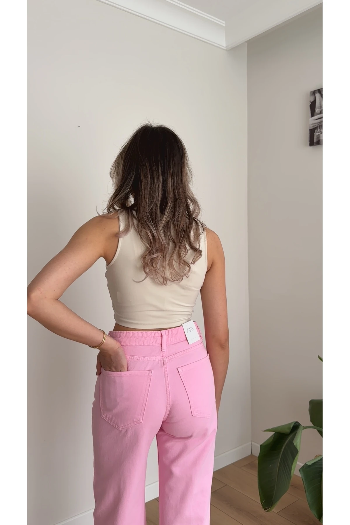 Yüksek Bel Düz Paça Jean Pantolon - Pembe