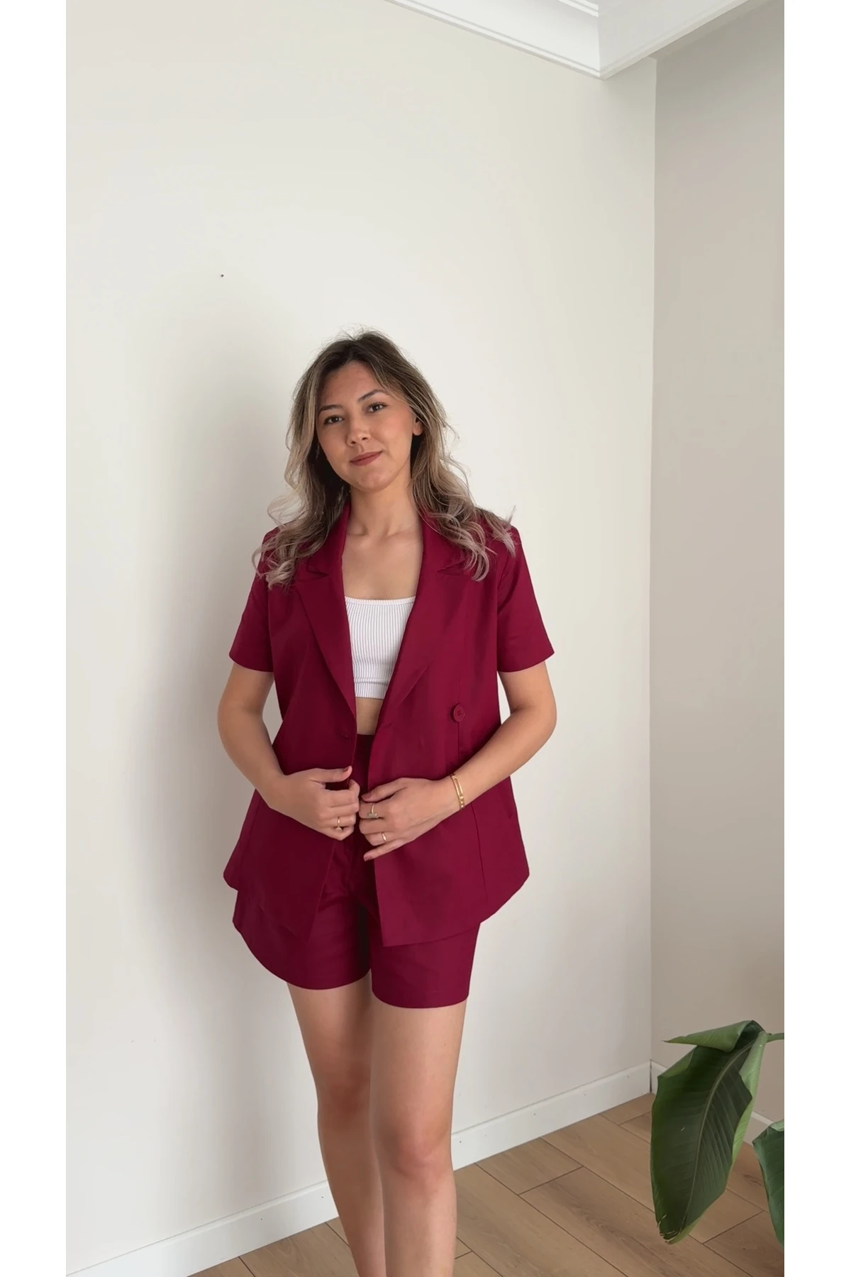 Premium Ceket Şort Takım - Bordo