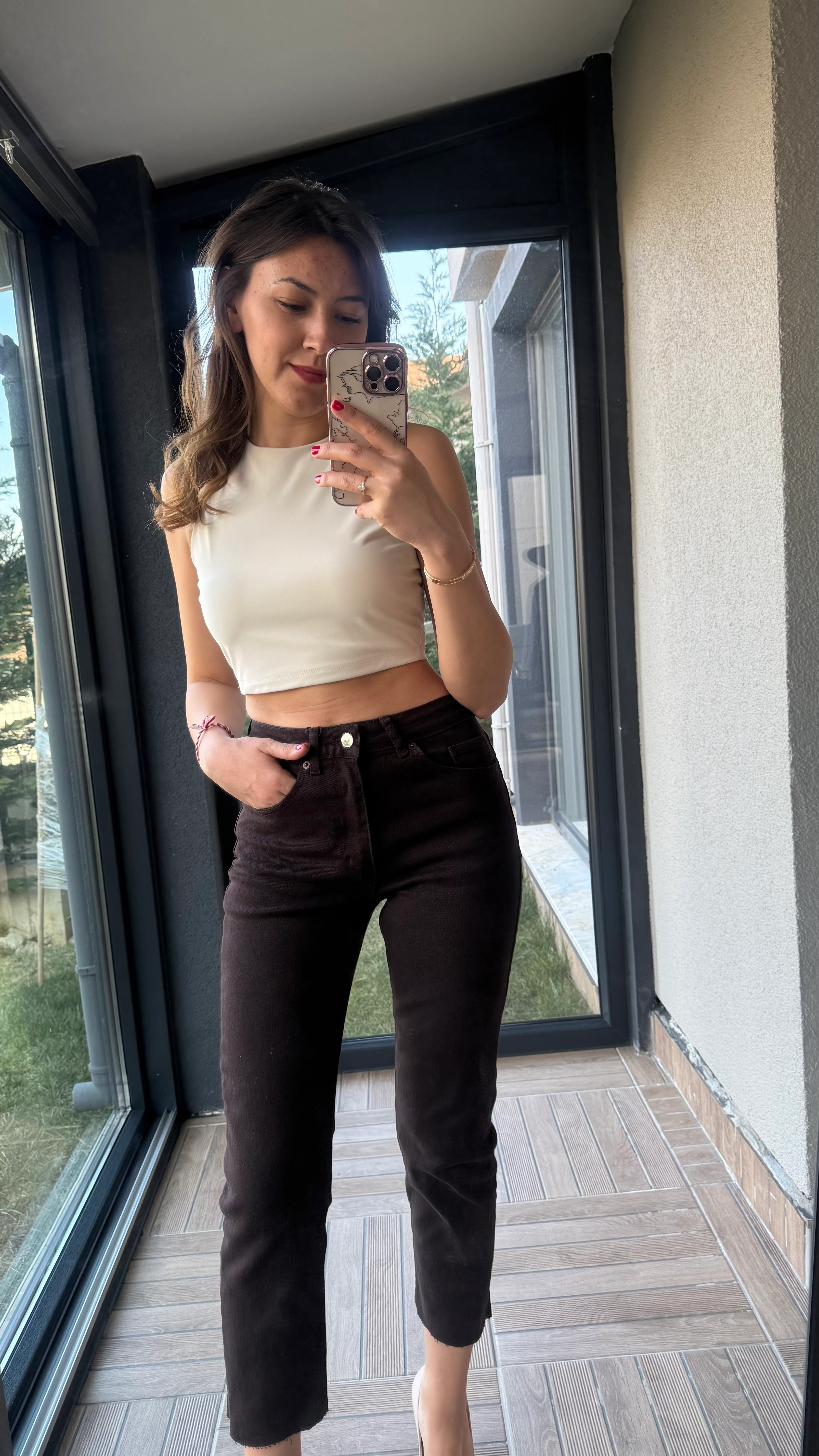 Sıfır Kol Basic Pamuk Crop Body - Bej