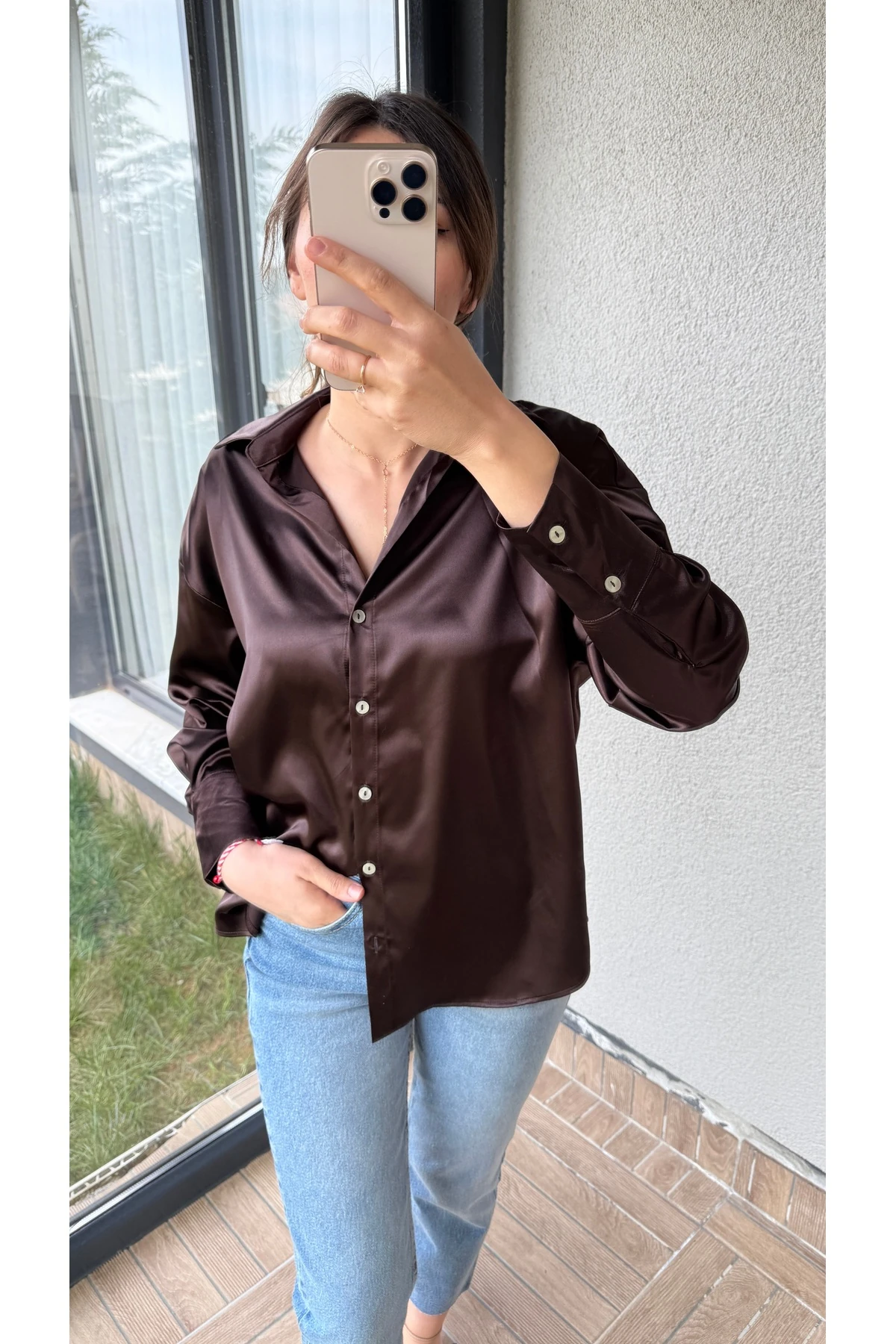Saten Gömlek - Kahverengi