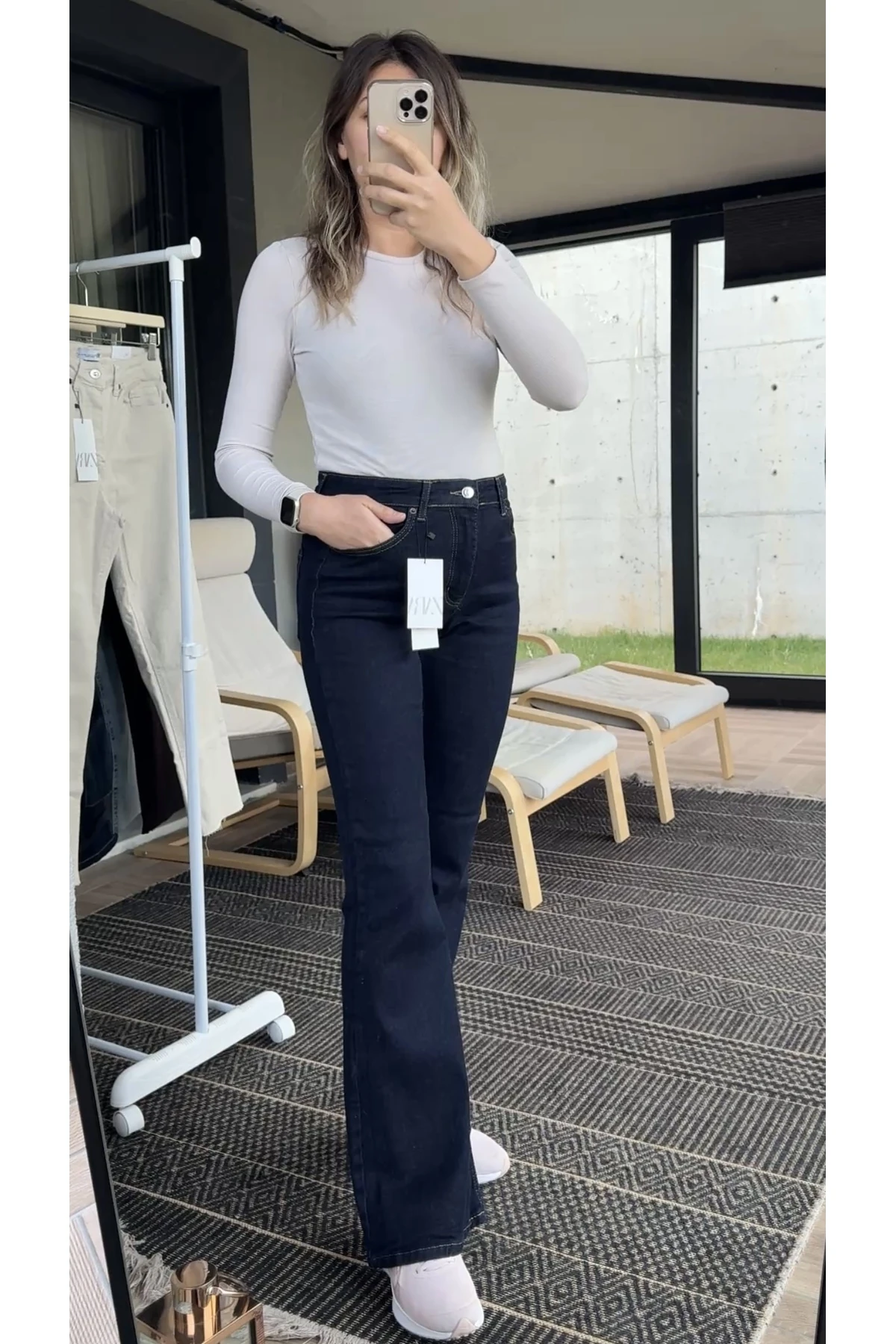 Yüksek Bel İspanyol Paça Jean Pantolon