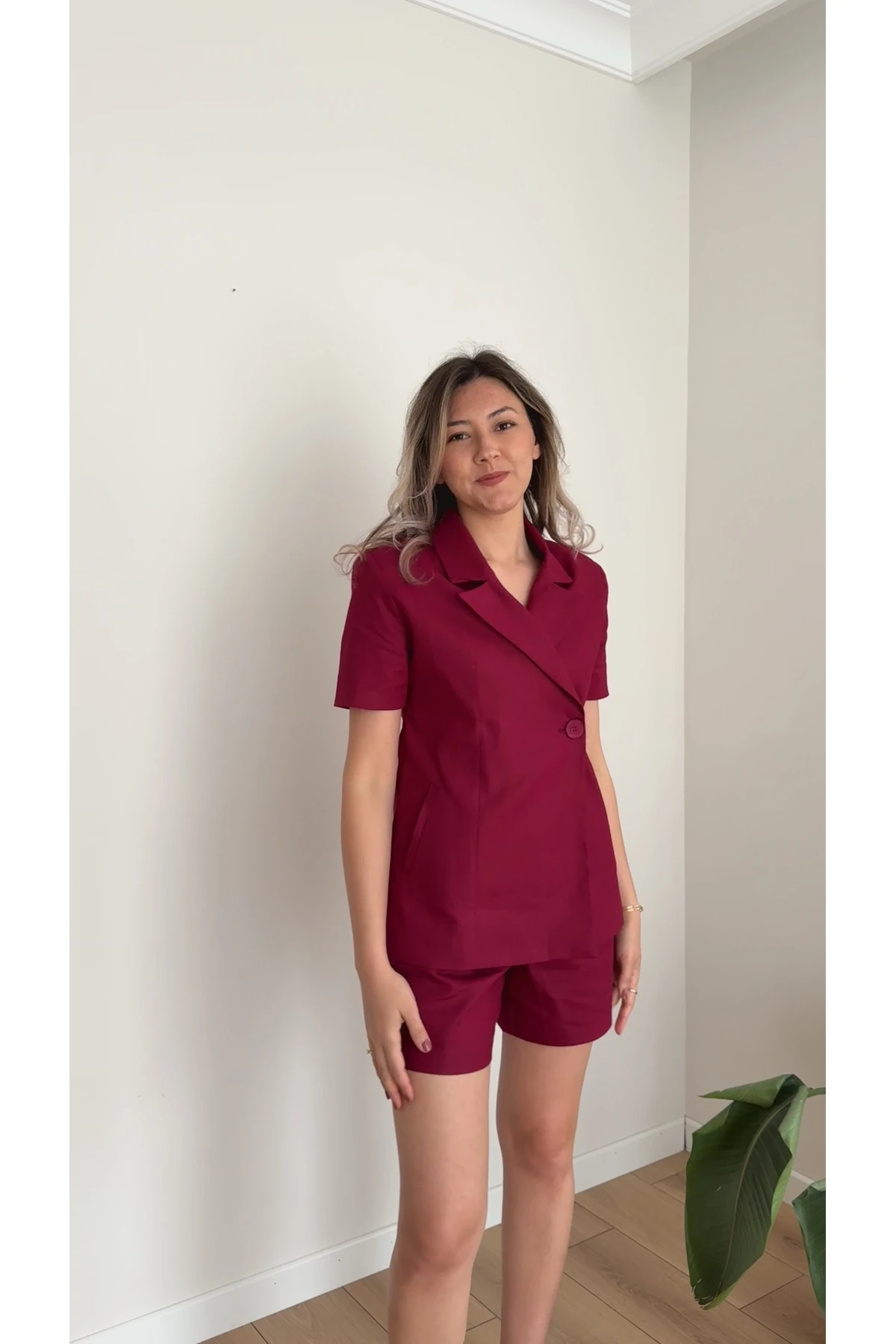 Premium Ceket Şort Takım - Bordo