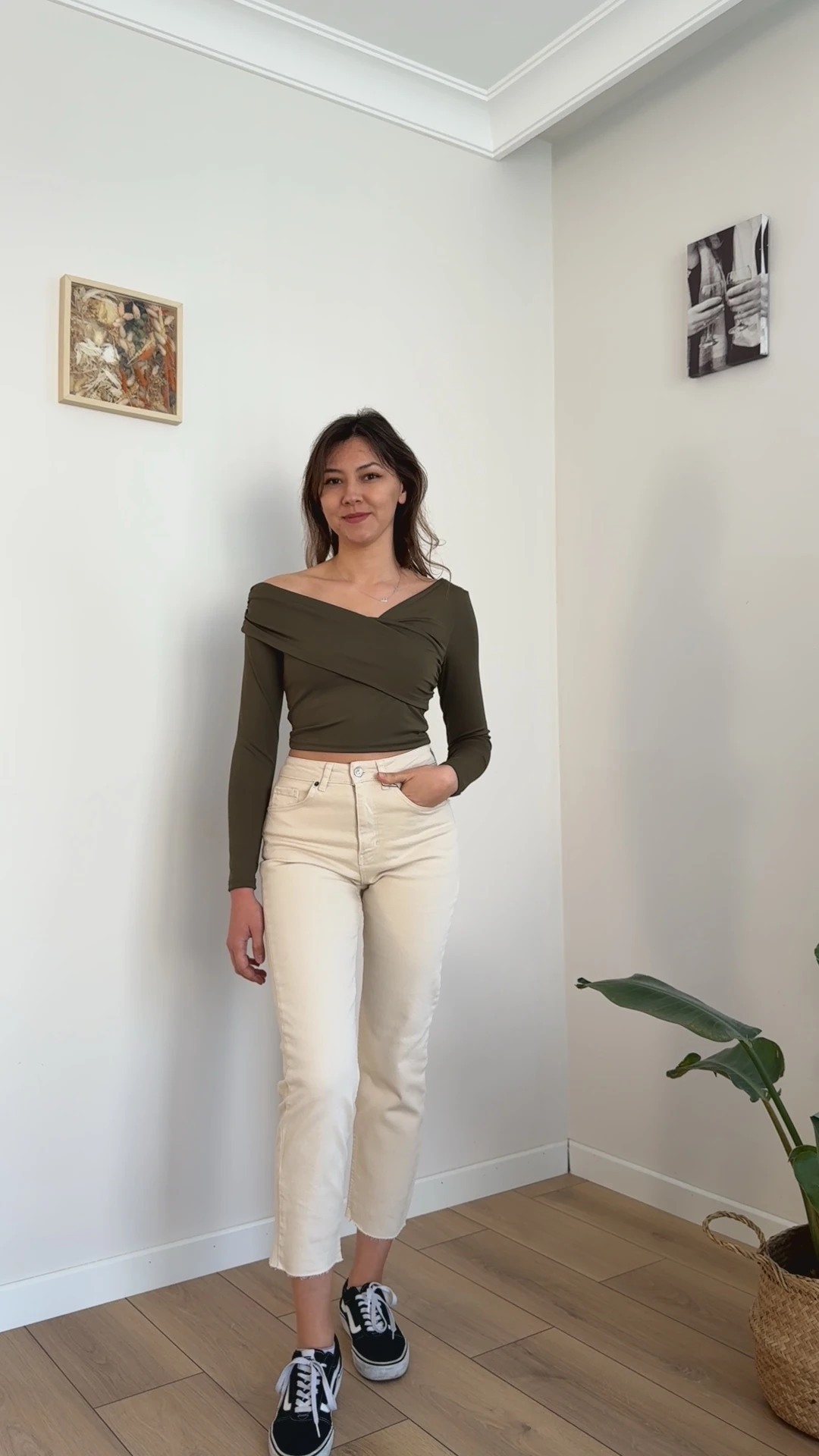 Omuz Dekolteli Çapraz Yaka Bluz - Haki