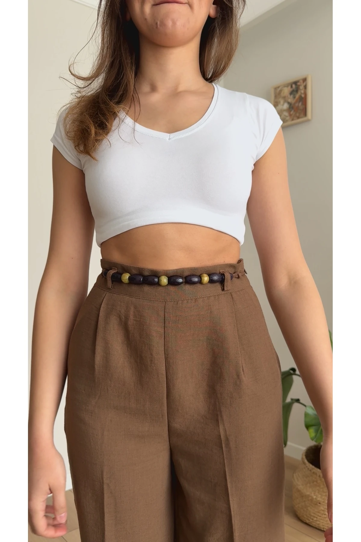 Keten Gömlek Pantolon Takım - Kahverengi