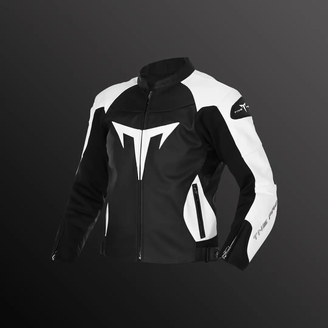 tn2myu TNS PRO 2nd Generation Beyaz ve Siyah Deri Motorcu Montu