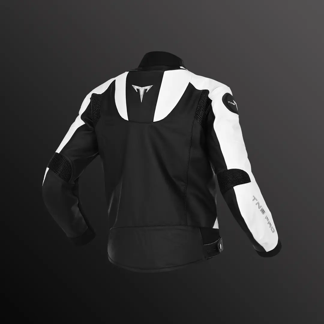 tn2myu TNS PRO 2nd Generation Beyaz ve Siyah Deri Motorcu Montu