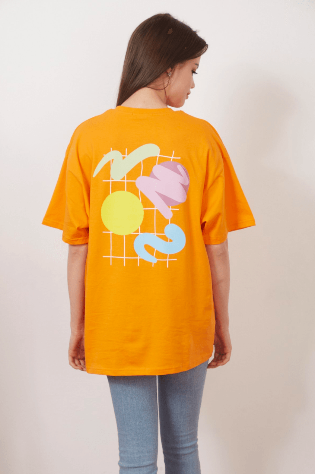 Eazy Abstract Shapes Unisex Oversize Baskılı Kısa Kollu T-Shirt - Turuncu