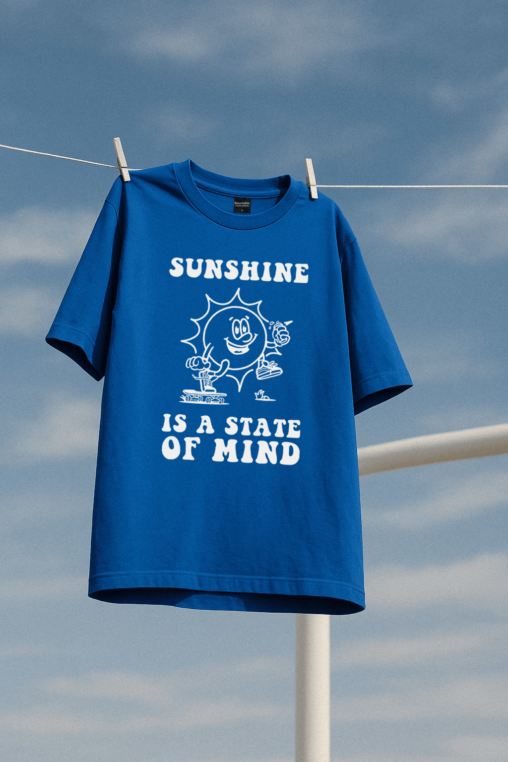 EAZY Sunshine Unisex Extra Oversize Baskılı Kısa Kollu T-Shirt - Saks Mavi