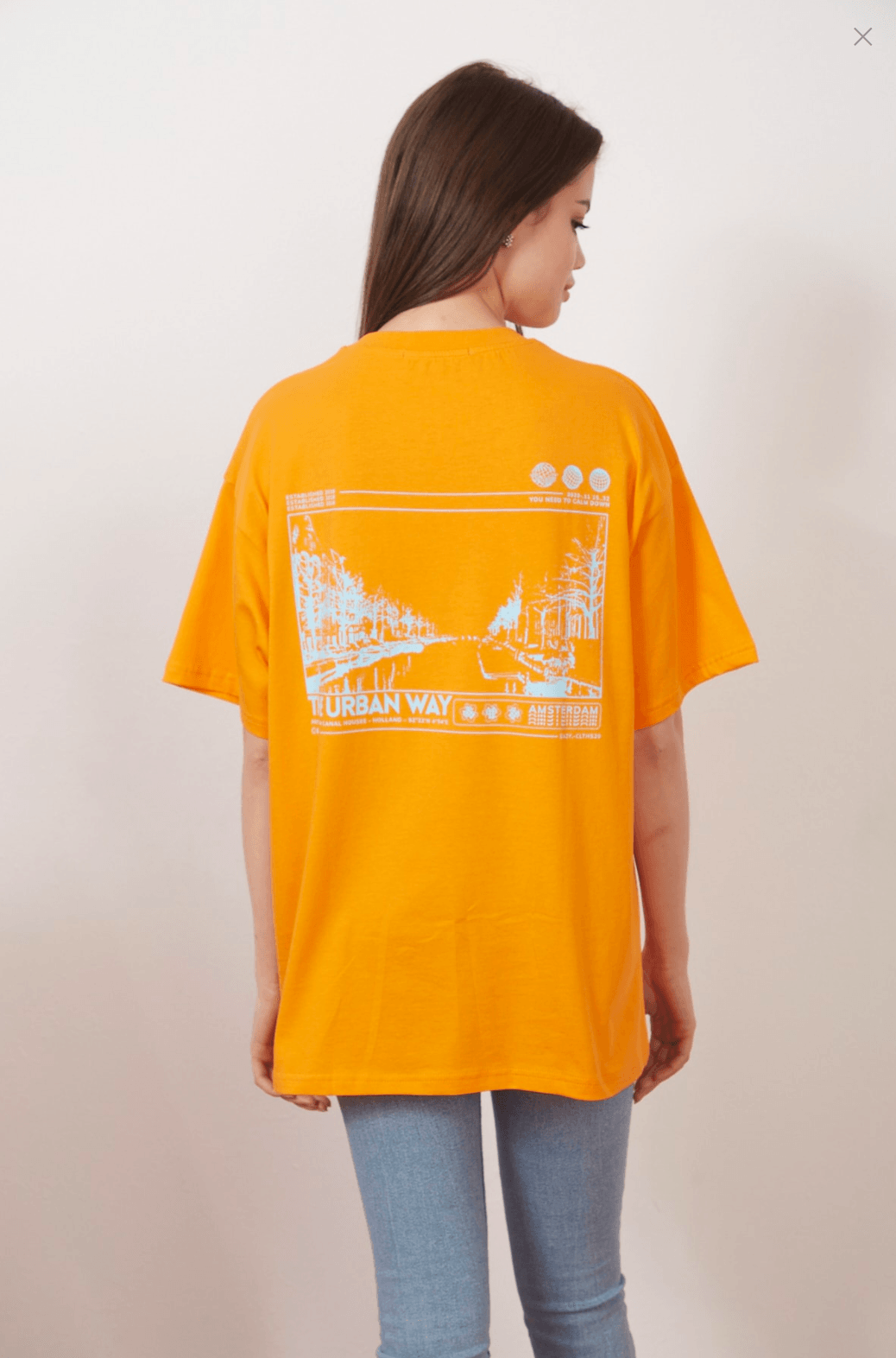 Eazy Amsterdam Unisex Oversize Baskılı Kısa Kollu T-Shirt - Turuncu