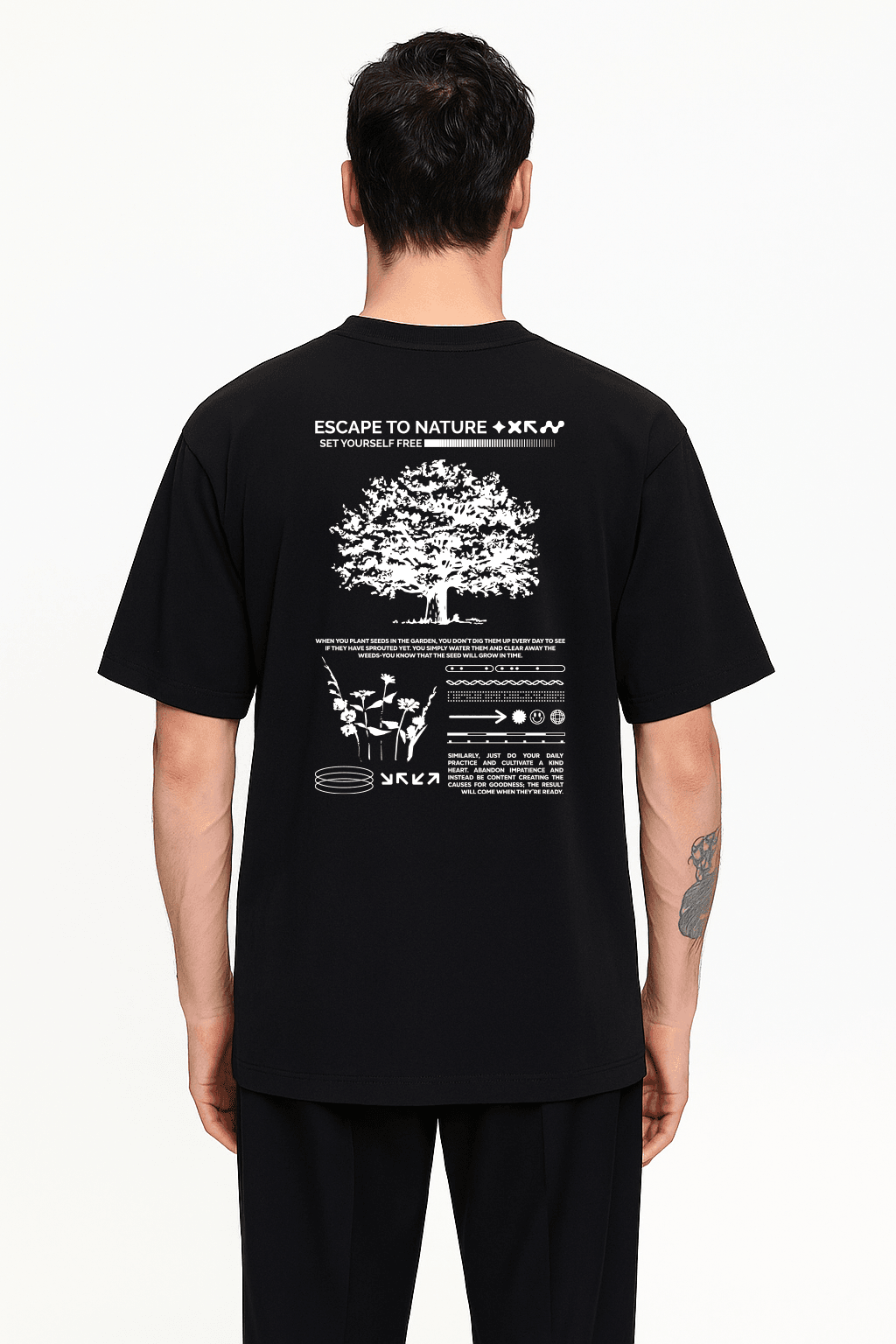 EAZY Escape to Nature Unisex Extra Oversize Kısa Kollu T-Shirt - Siyah