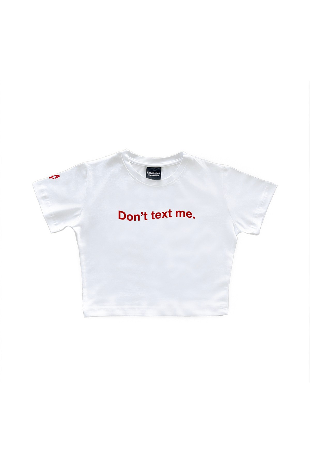 Text Me Beyaz Crop Top Bisiklet Yaka Kısa Kollu T-Shirt