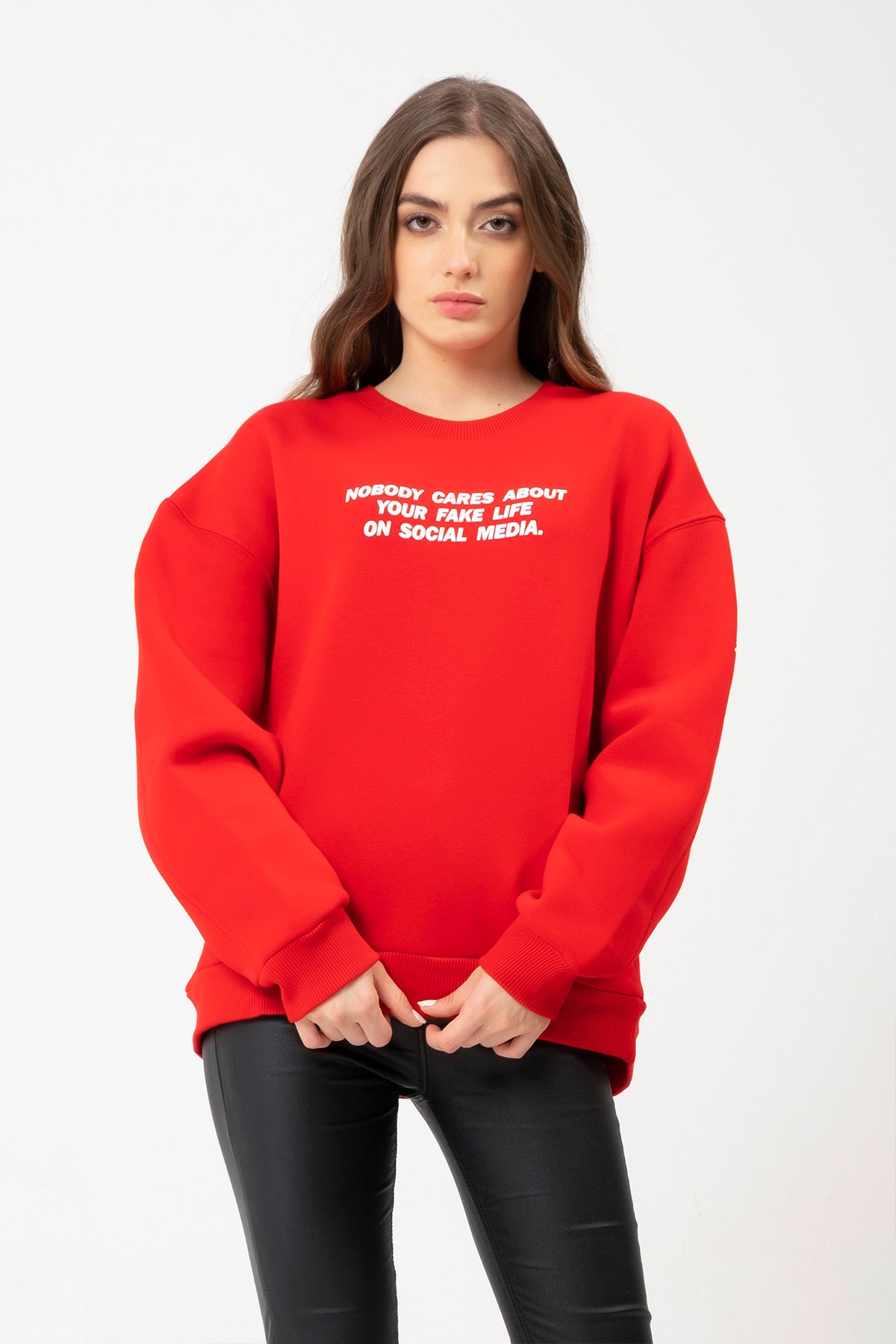 Fake Life Bisiklet Yaka İçi Polarlı Unisex Sweatshirt