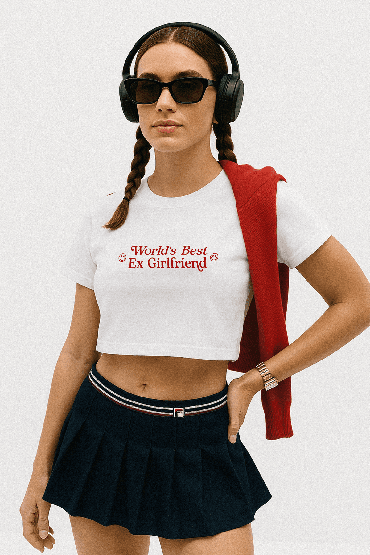 EAZY Best Ex Girlfriend Beyaz Crop Top Bisiklet Yaka Kısa Kollu T-Shirt