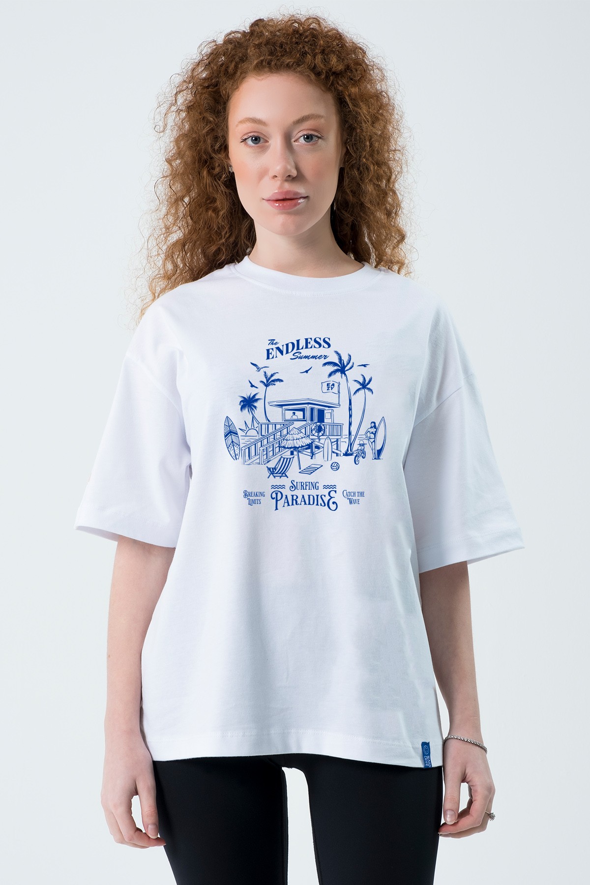 Surfing Paradise Unisex Extra Oversize Kısa Kollu T-Shirt - Beyaz