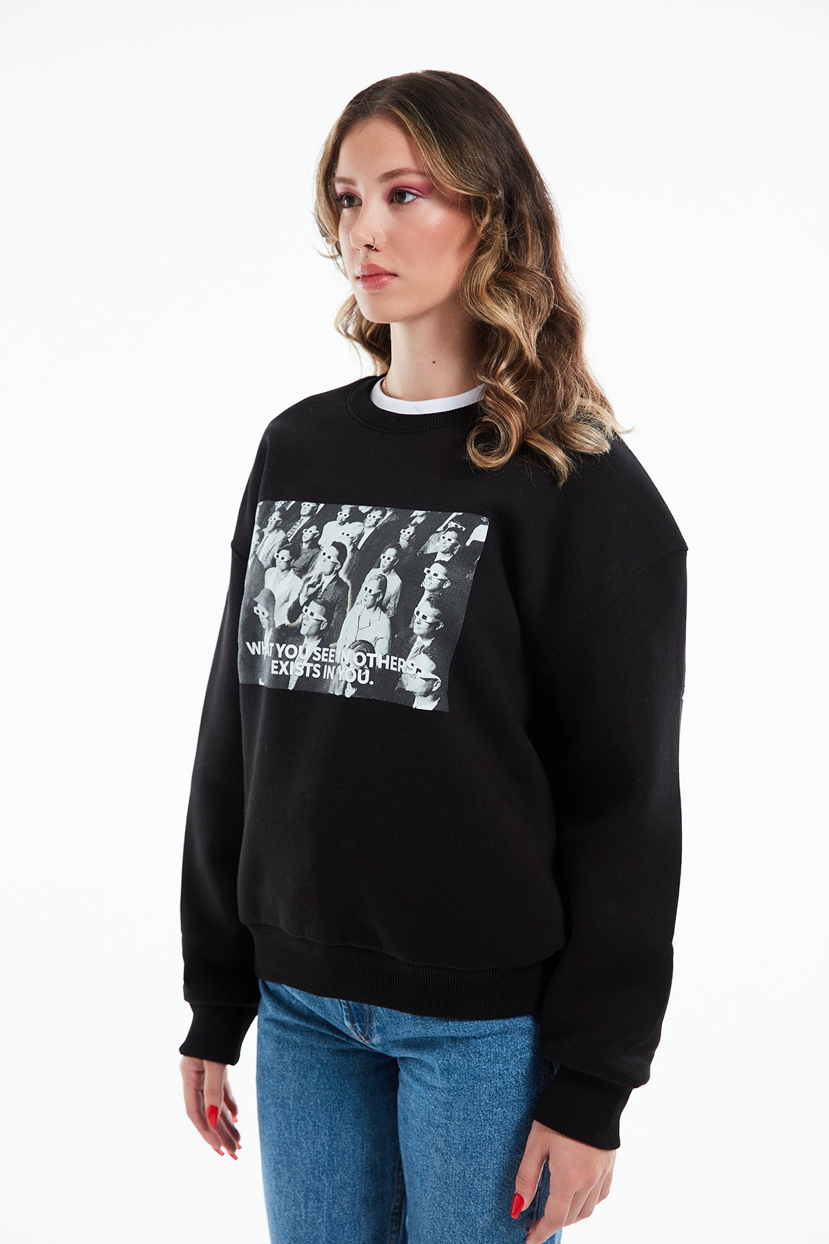 Eazy Cinema Oversize Unisex Bisiklet Yaka Kalın Sweatshirt