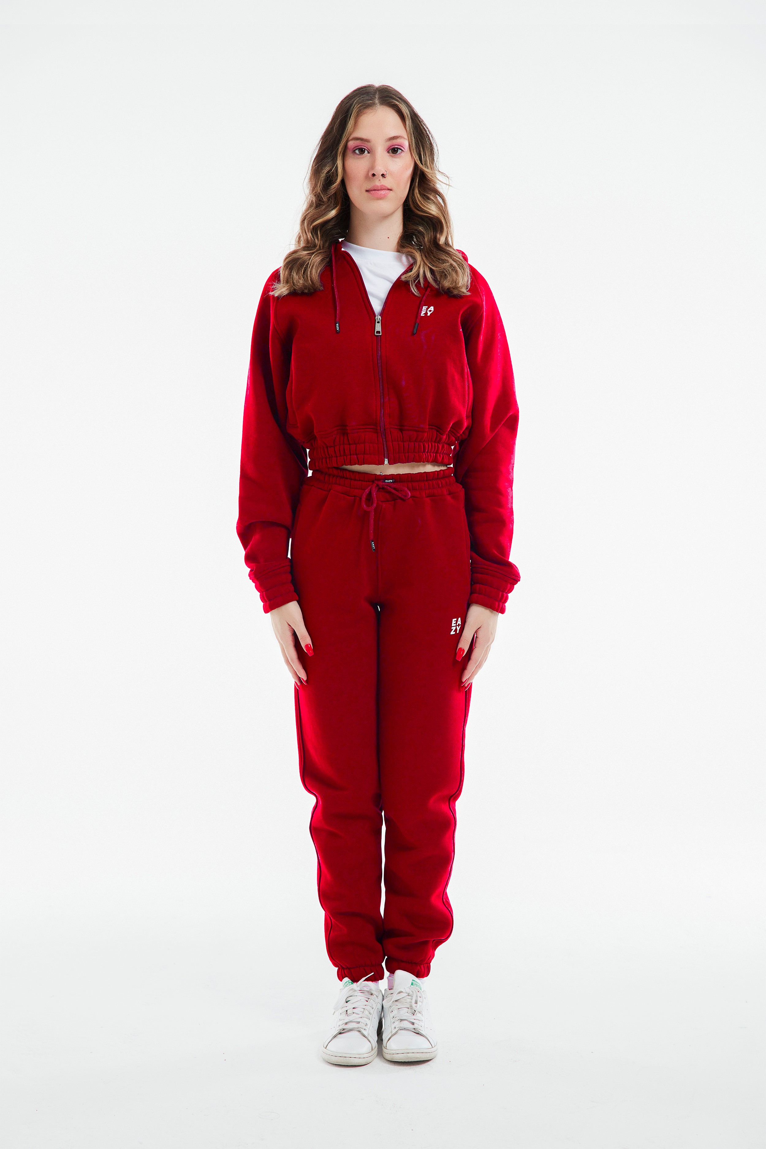 Eazy Kadın Basic Lastikli Premium Kışlık Eşofman Takımı - Kırmızı