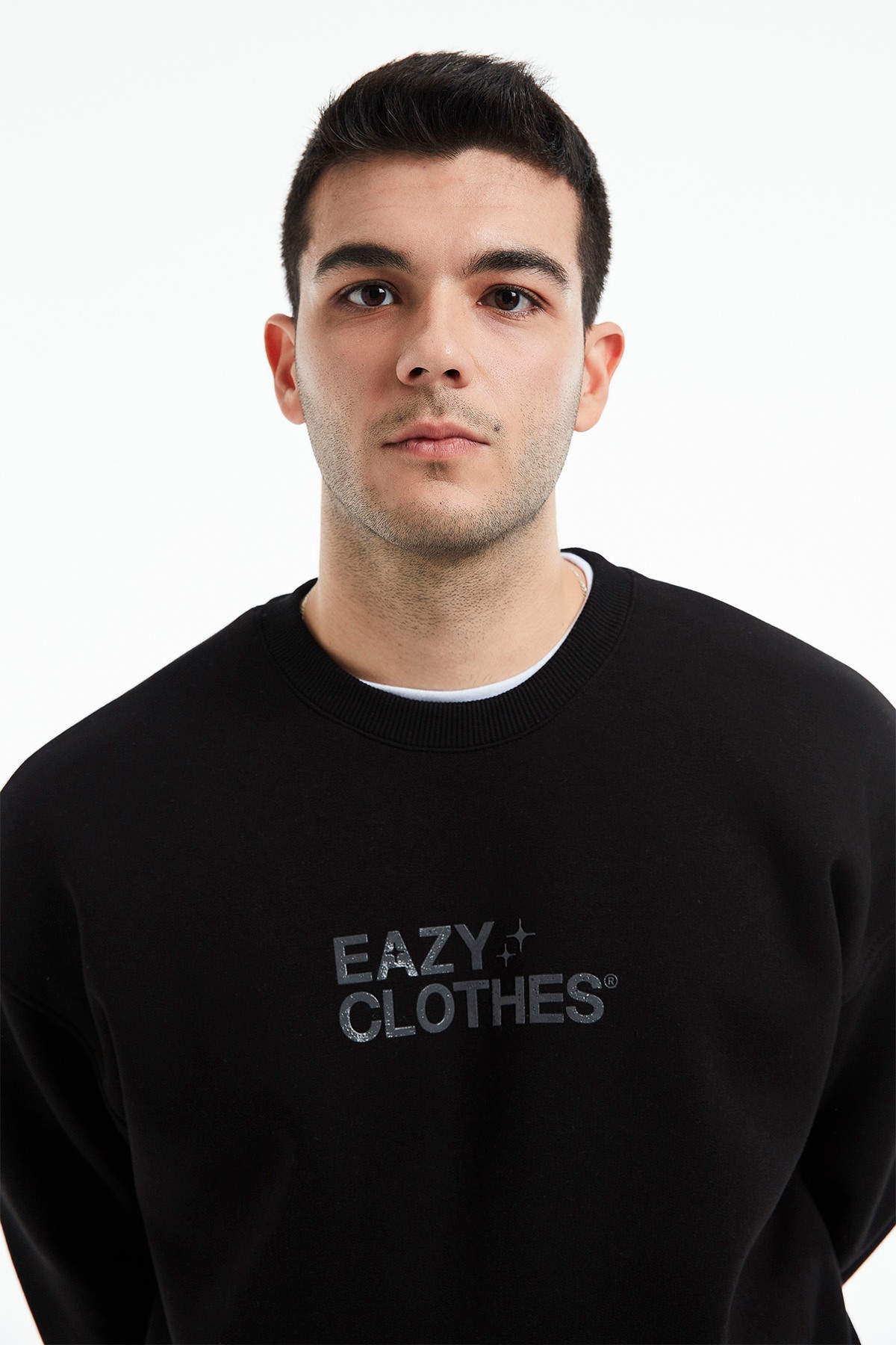 Eazy Clothes Silikon Baskı Oversize Unisex Bisiklet Yaka Kalın Sweatshirt