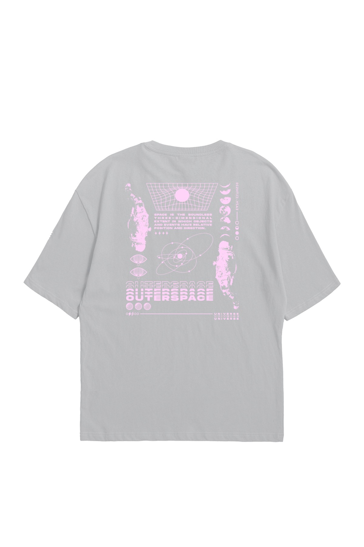 EAZY Outer Space Unisex Oversize Baskılı Kısa Kollu T-Shirt - Gri