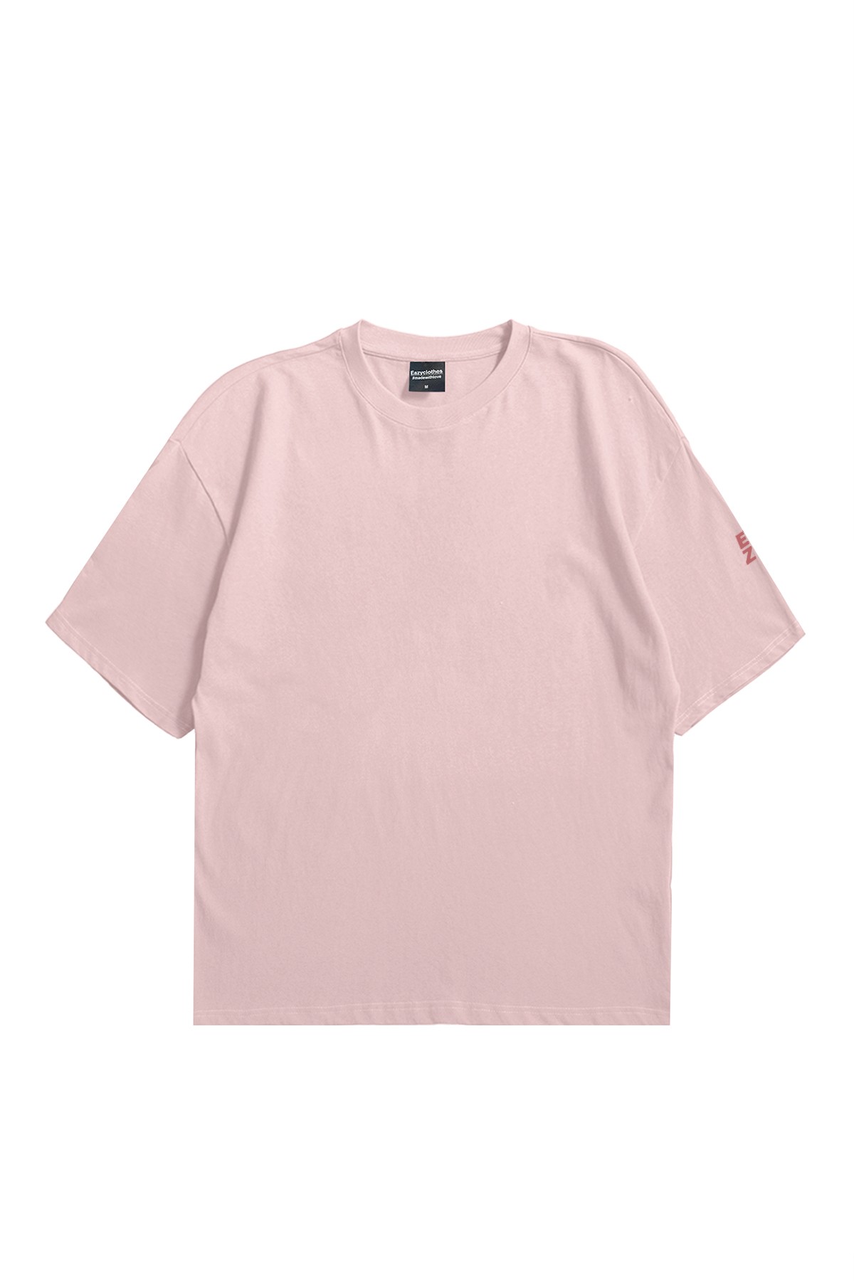 EAZY Unisex Oversize Baskılı Kısa Kollu Basic T-Shirt - Pudra
