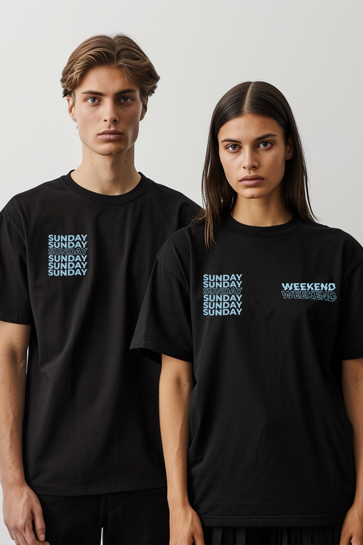 EAZY Weekend Unisex Oversize Baskılı Kısa Kollu T-Shirt - Siyah