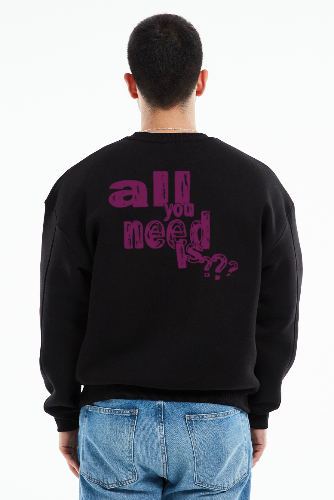 Eazy All You Need Oversize Unisex Bisiklet Yaka Kalın Sweatshirt - Siyah