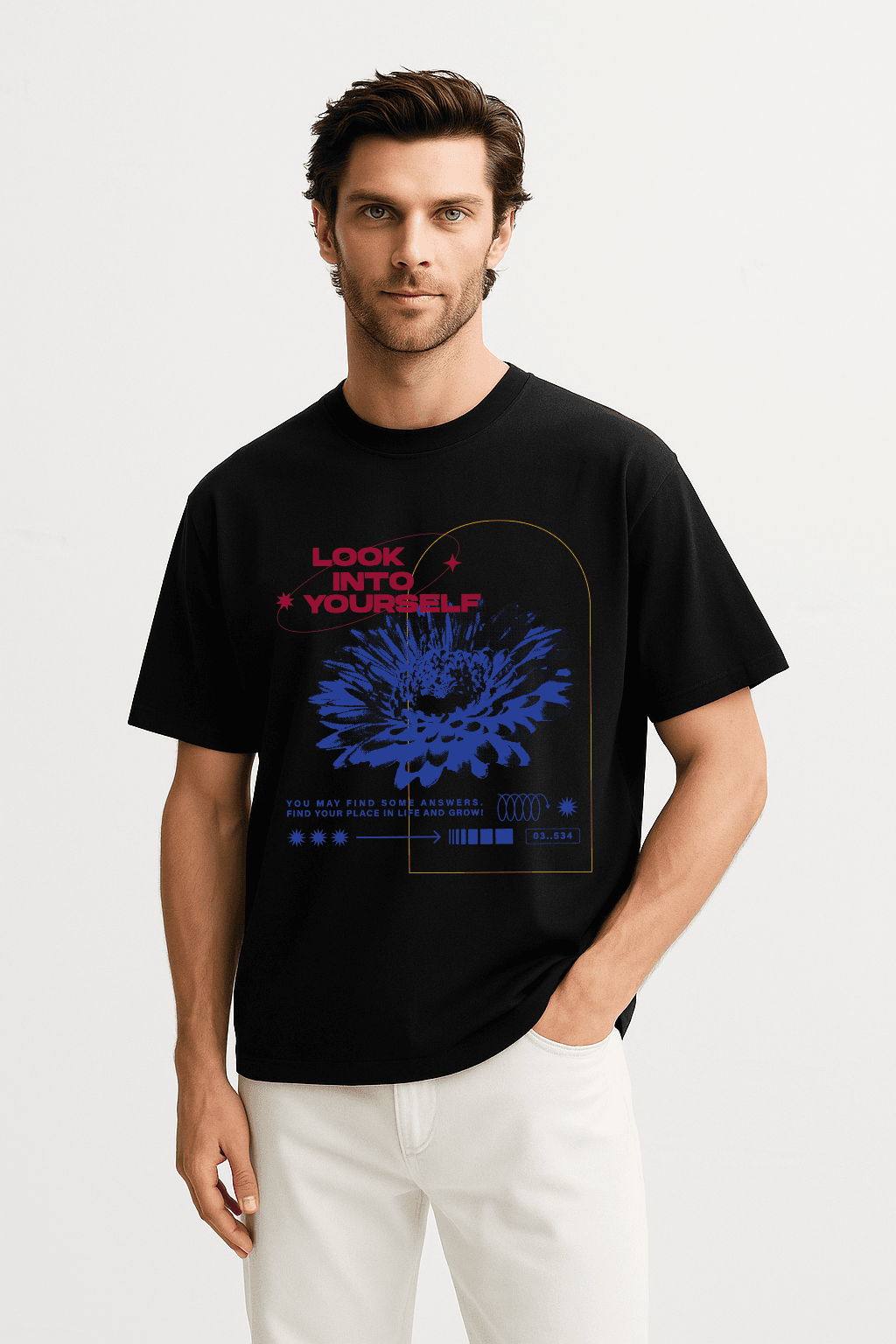 EAZY Look Into Unisex Extra Oversize Baskılı Kısa Kollu T-Shirt