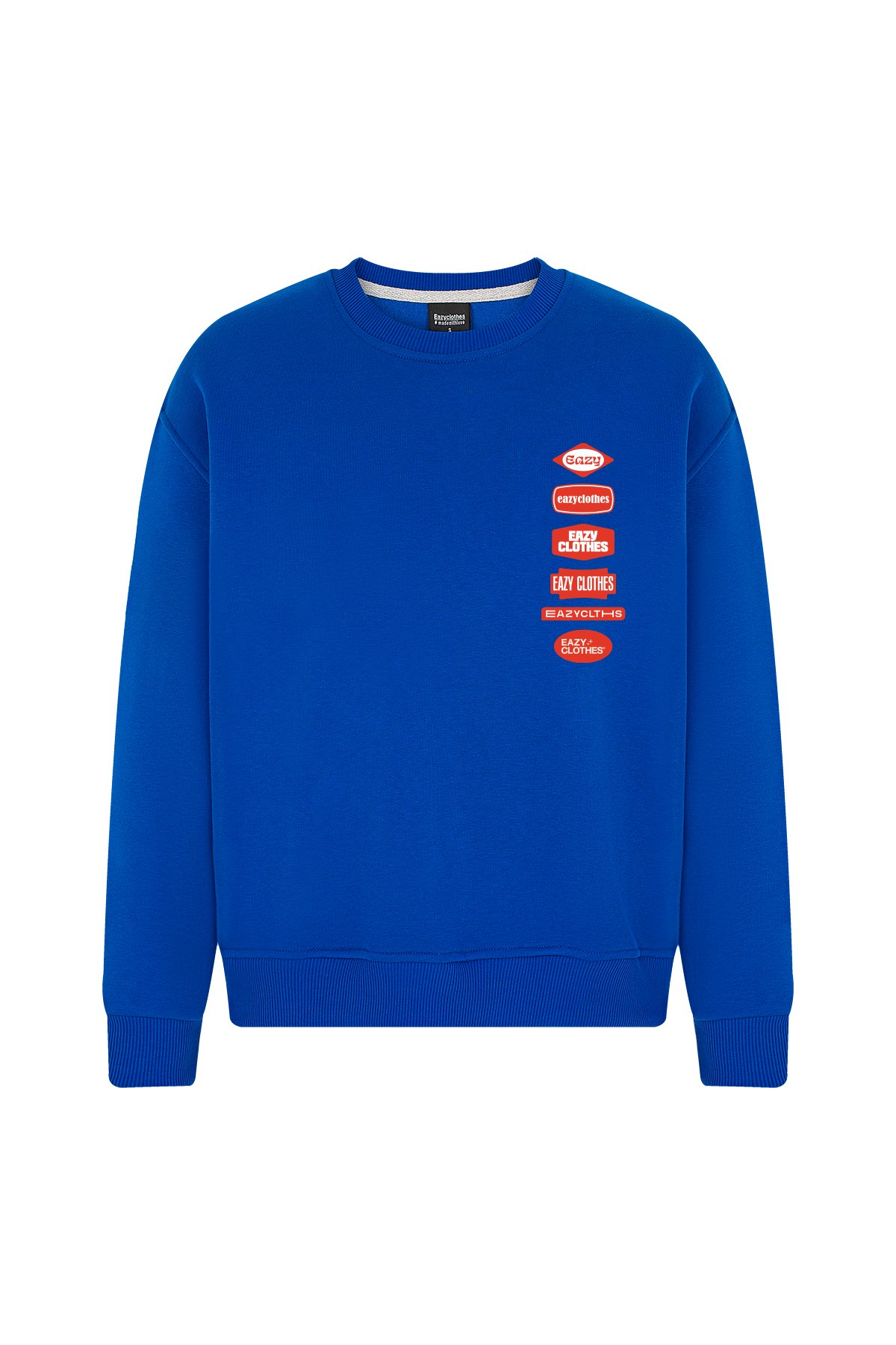 Eazy Logo Oversize Unisex Bisiklet Yaka Kalın Sweatshirt - Saks Mavi