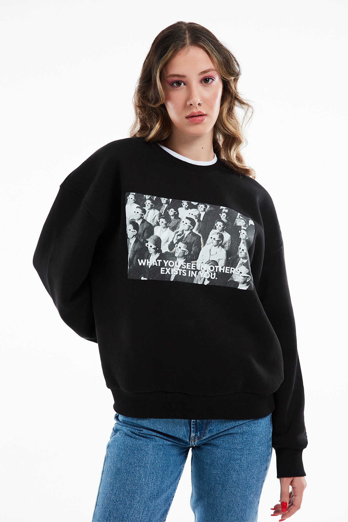 Eazy Cinema Oversize Unisex Bisiklet Yaka Kalın Sweatshirt