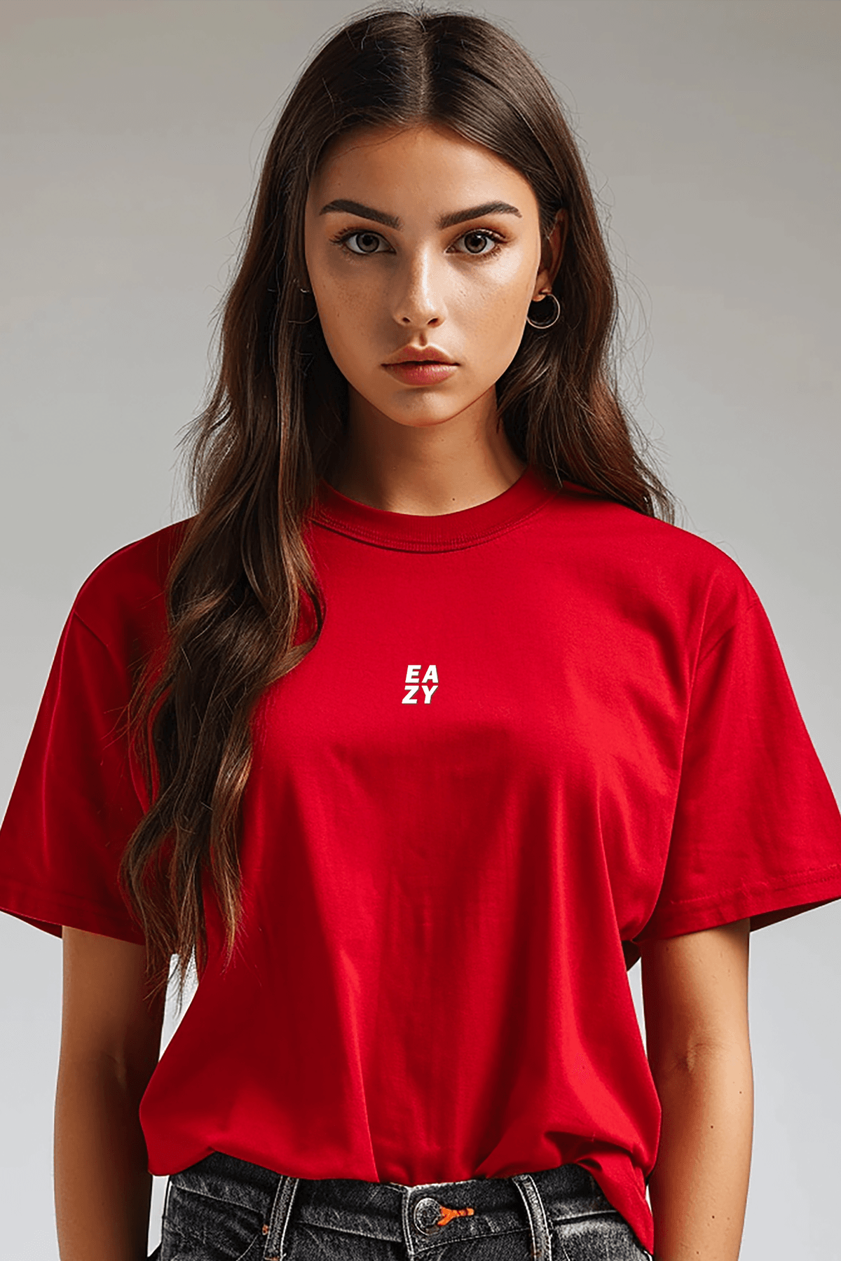 Basic Unisex Kabartma Baskılı Extra Oversize Kısa Kollu T-Shirt - Kırmızı