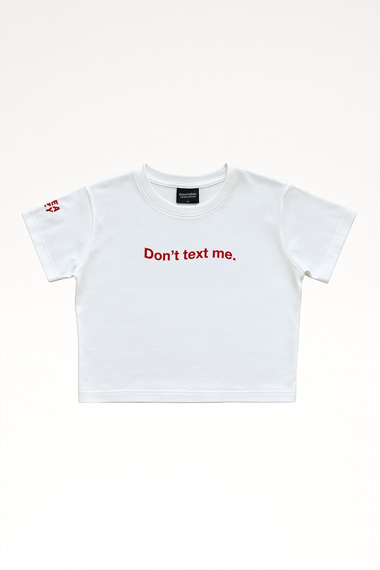 EAZY Text Me Beyaz Crop Top Bisiklet Yaka Kısa Kollu T-Shirt