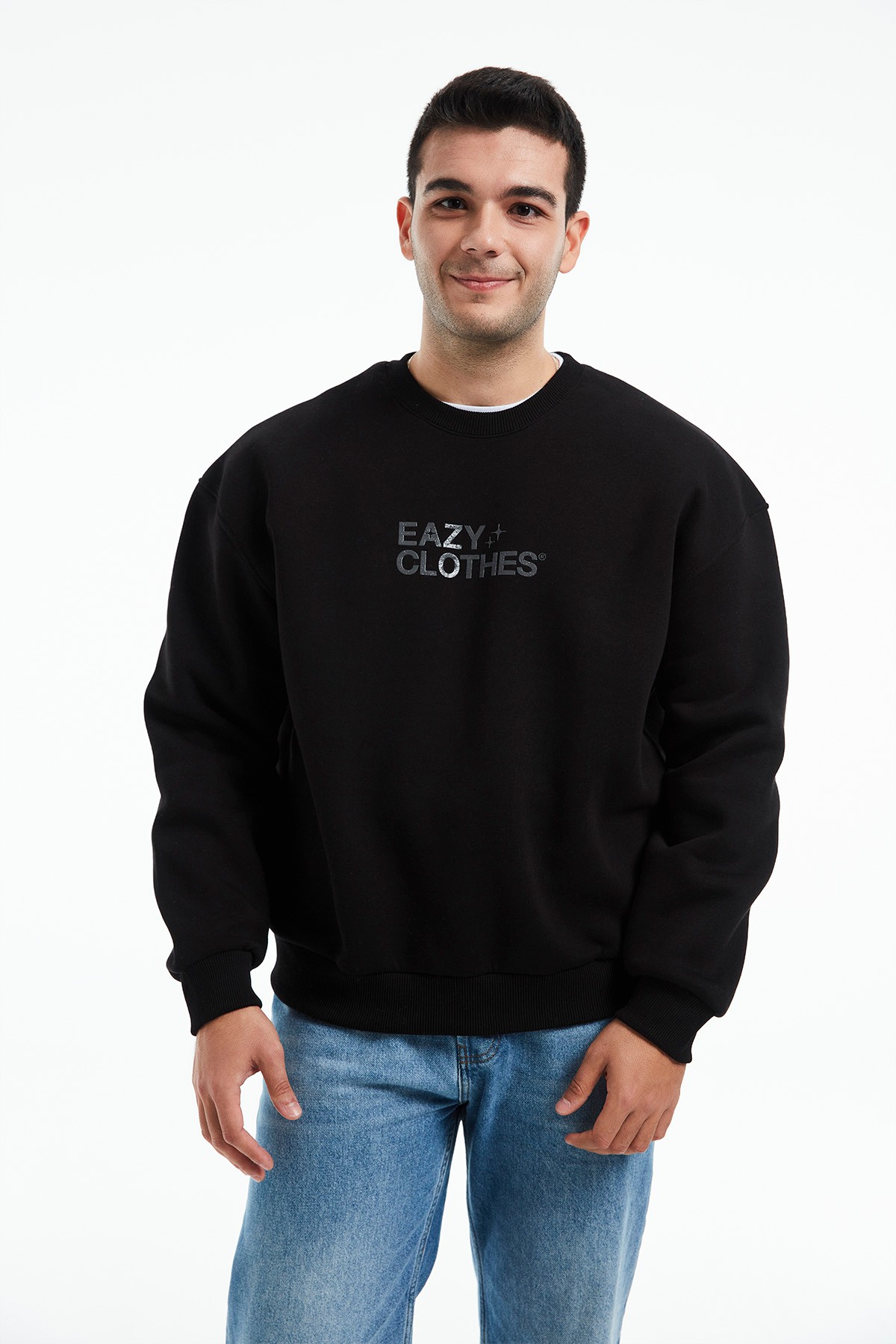 Eazy Clothes Silikon Baskı Oversize Unisex Bisiklet Yaka Kalın Sweatshirt