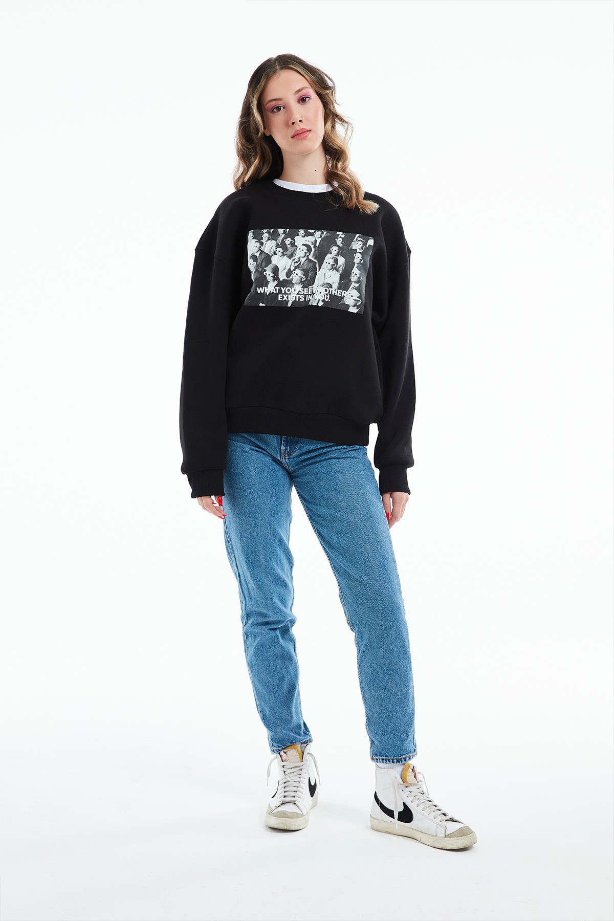 Eazy Cinema Oversize Unisex Bisiklet Yaka Kalın Sweatshirt