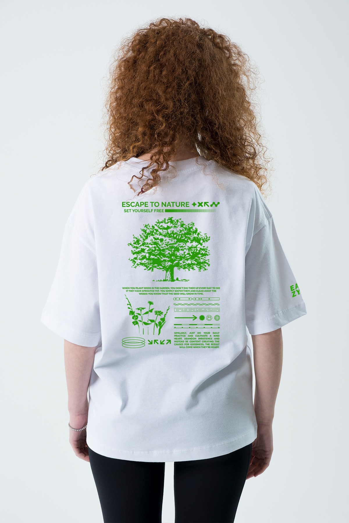 Escape to Nature Unisex Extra Oversize Kısa Kollu T-Shirt - Beyaz