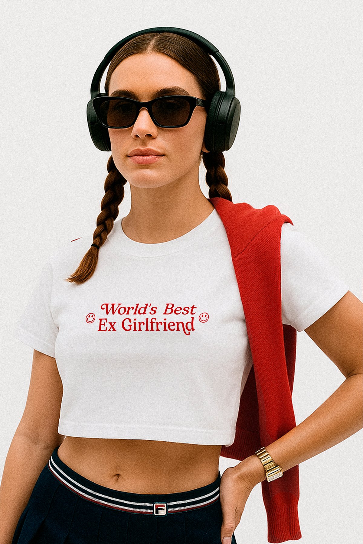 EAZY Best Ex Girlfriend Beyaz Crop Top Bisiklet Yaka Kısa Kollu T-Shirt