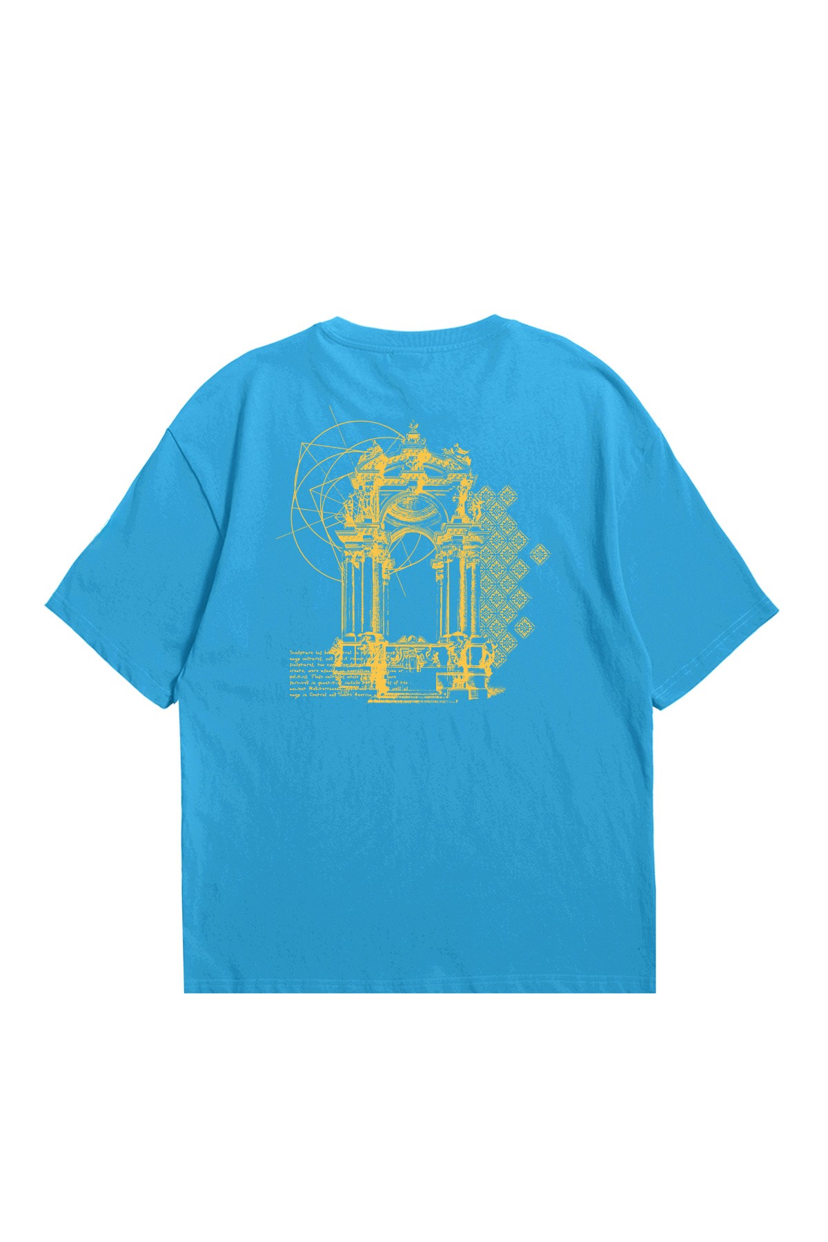 EAZY Ornament Unisex Oversize Baskılı Kısa Kollu T-Shirt - Mavi