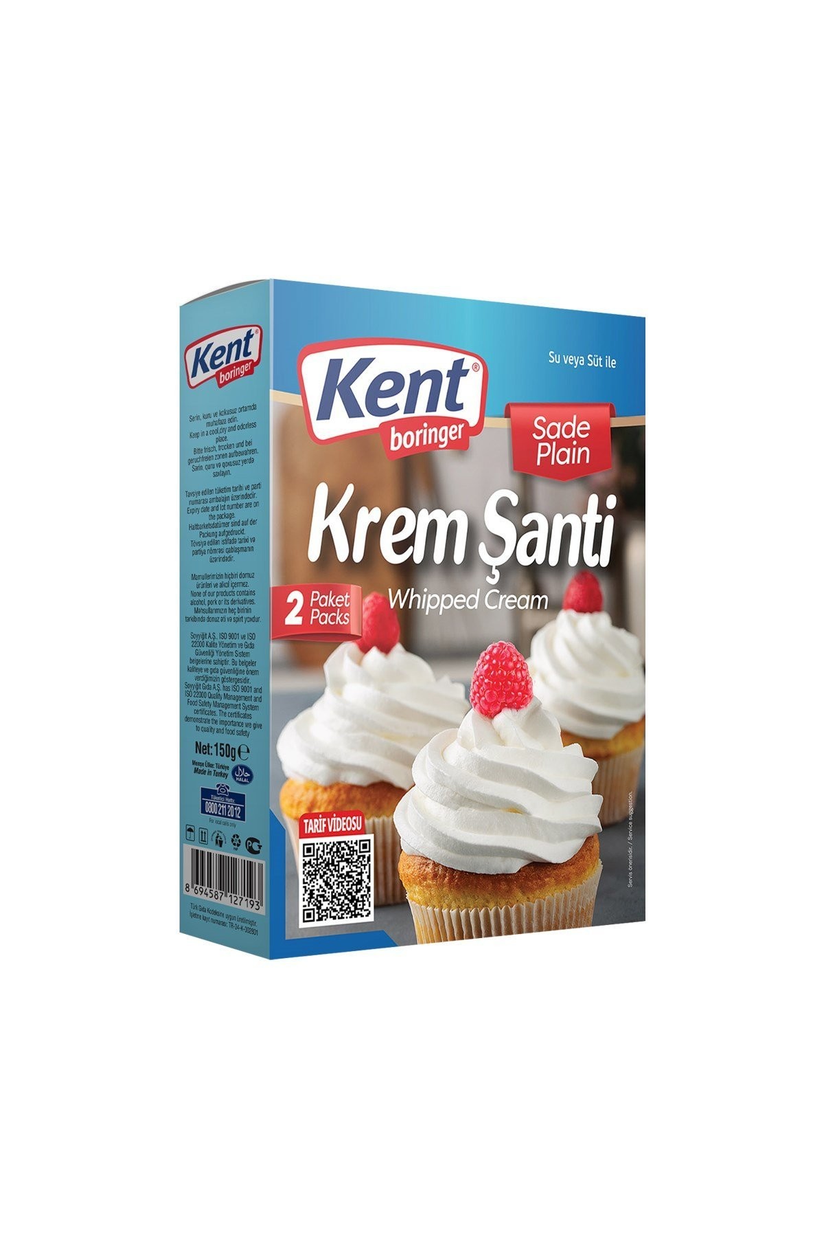 Kent Boringer Krem Şanti Sade 150 Gr - 12 Adet Koli