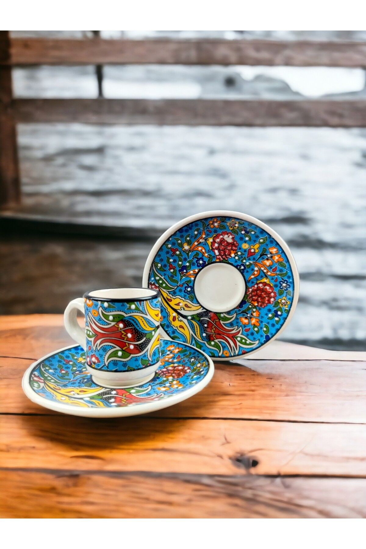 Otantik Kahve Fincan Takımı Kabartma desen Çini
