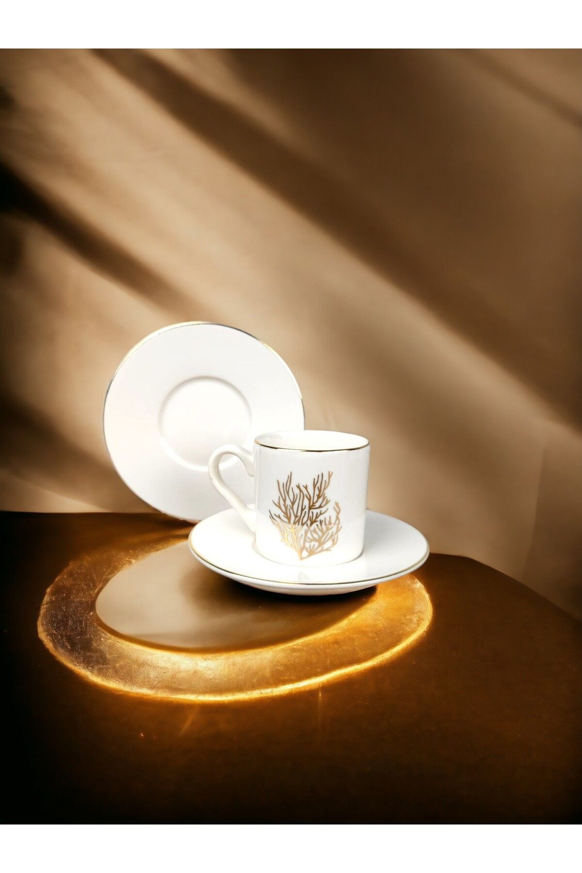 12 parça Mercan Kahve fincanı Altın yaldız silindir porselen