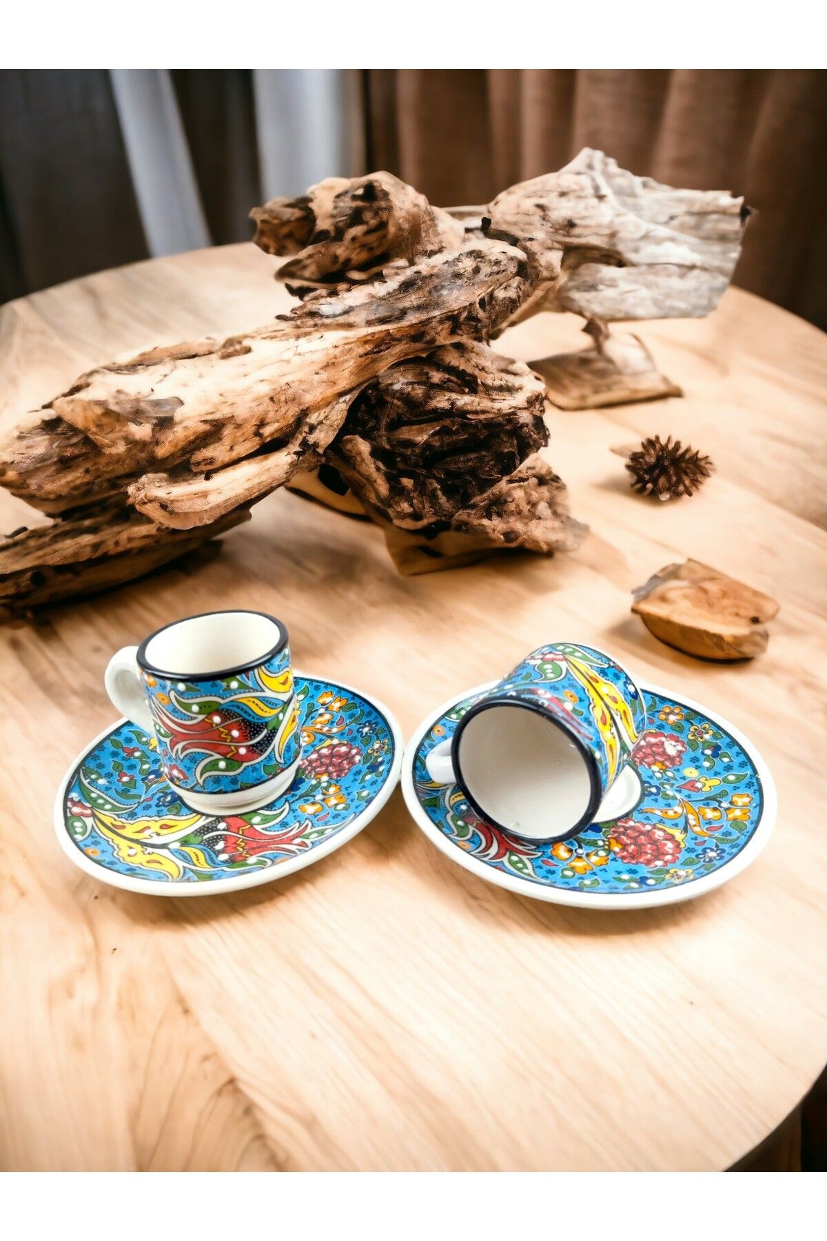 Otantik Kahve Fincan Takımı Kabartma desen Çini