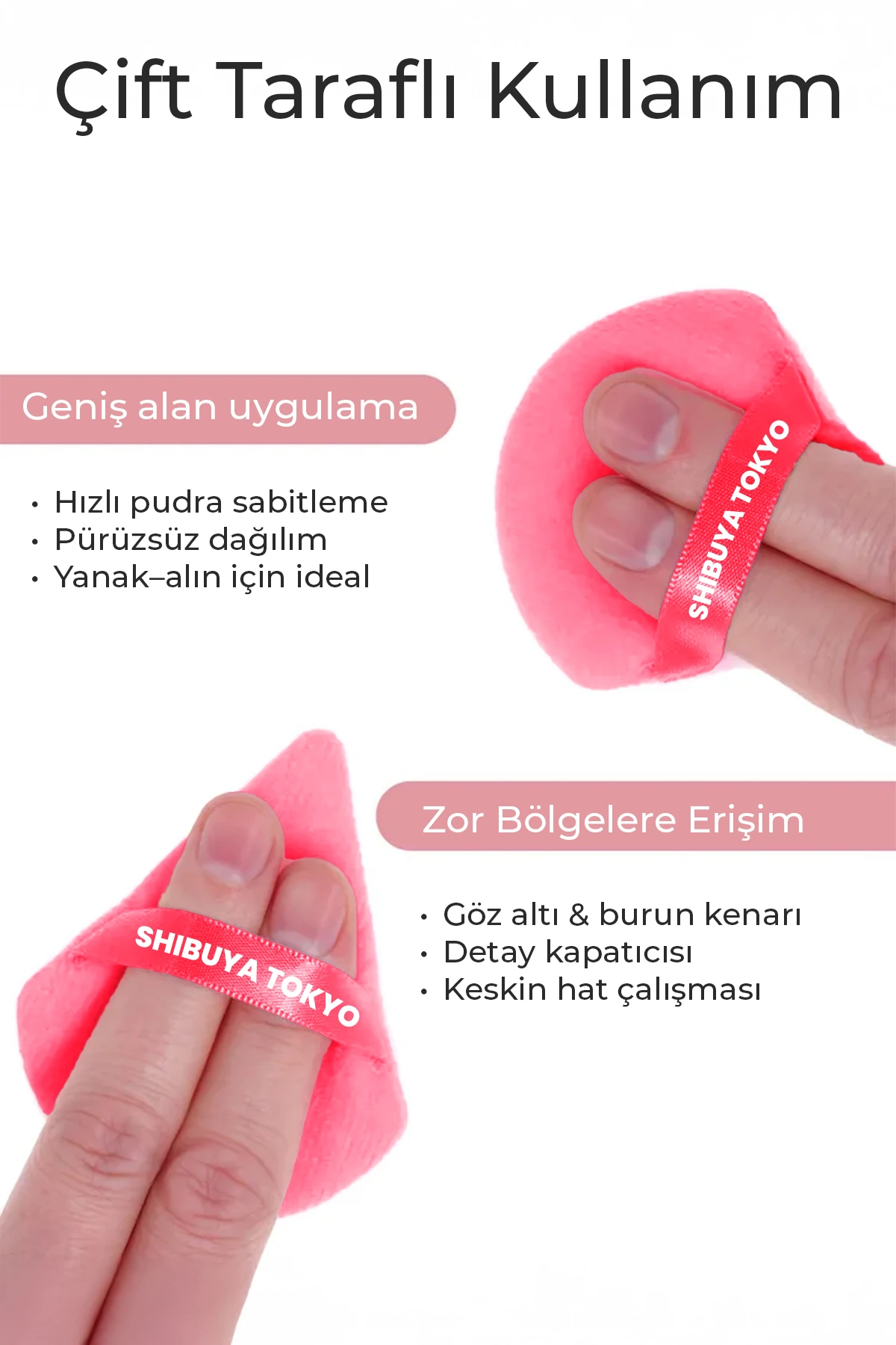 6’lı Üçgen ve Damla Pudra Pufu Makyaj Süngeri Seti – Islak/Kuru, Parmak Bantlı