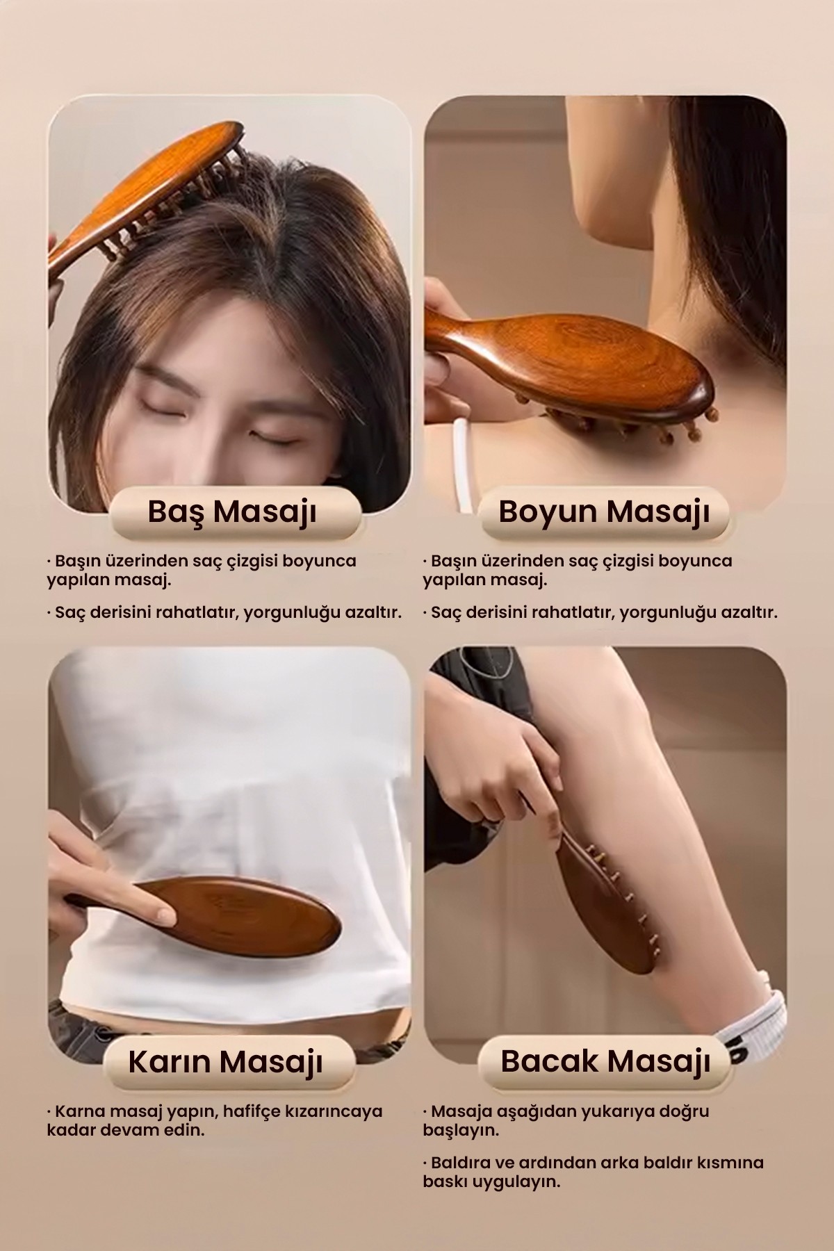 Sandal Ağacı Kompakt Masaj Tarağı | Doğal Ahşap Taşınabilir Kafa ve Saç Derisi Masaj Tarağı