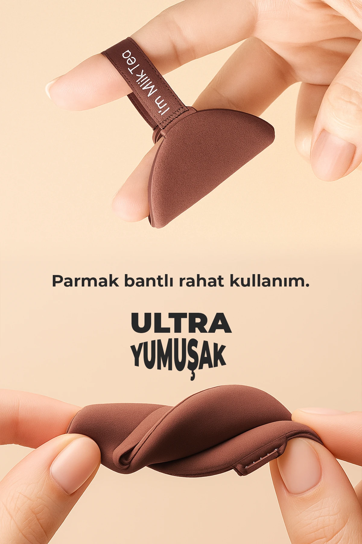 7’li Yuvarlak Pudra Pufu Makyaj Süngeri Seti Islak/Kuru Parmak Bantlı Kutulu – Milk Tea Kahve