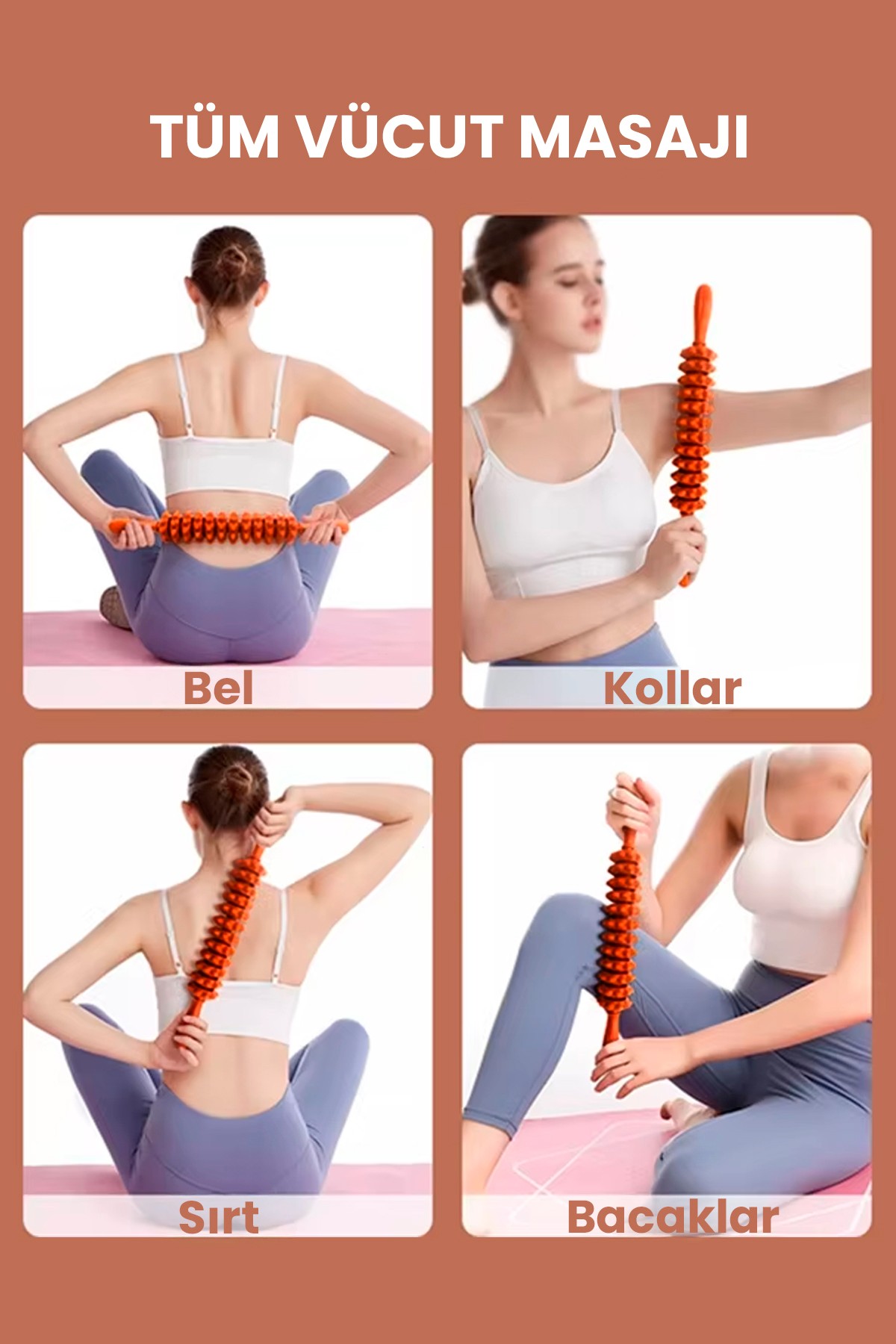 Sabit 16 Tekerlekli Ahşap Gua Sha Vücut Masaj Çubuğu | Derin Kas Rahatlatıcı Roller