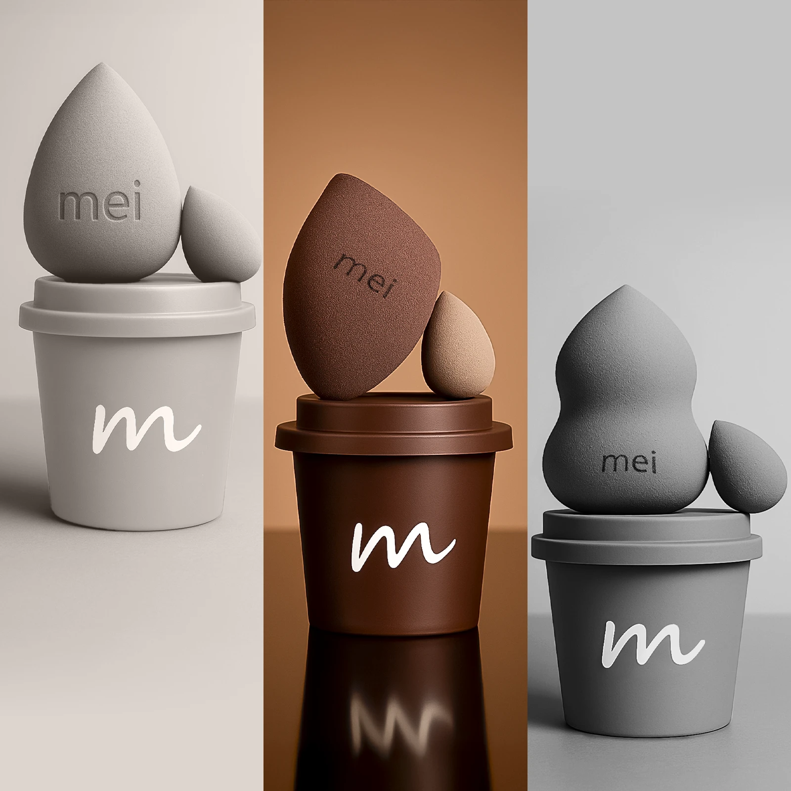 Makyaj Süngeri Fondöten Emmeyen Sponge 3lü Set 3 Pro 3 Mini Coffee Cup Hijyenik Dark