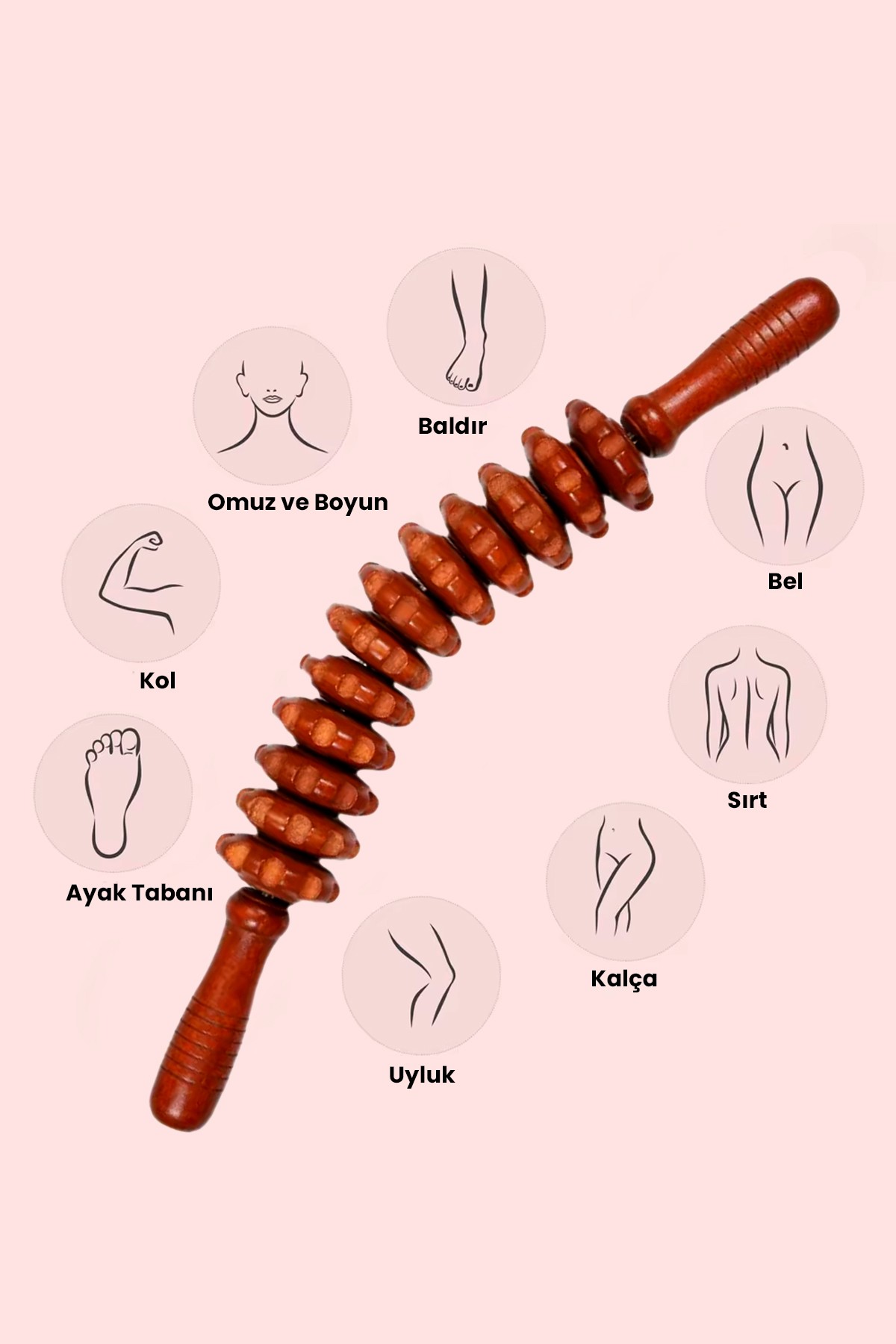 Esnek 12 Tekerlekli Ahşap Gua Sha Masaj Çubuğu | Lenf Drenajı ve Selülit Karşıtı Roller