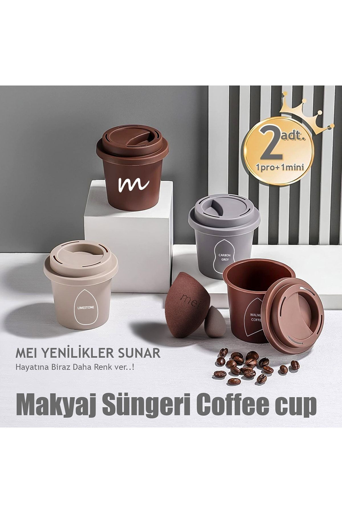 Makyaj Süngeri Fondöten Emmeyen Sponge Coffee Cup Hijyenik Kahverengi 1 Pro 1 Mini