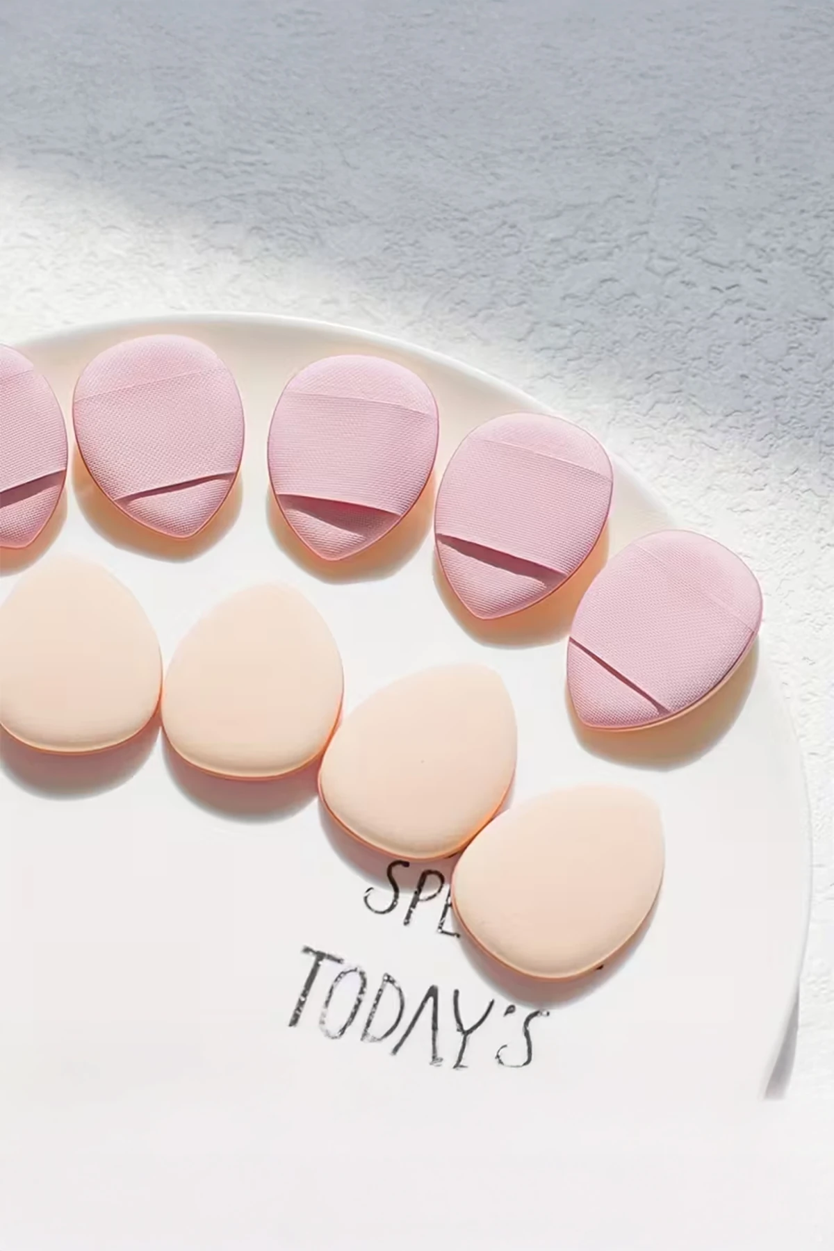 50’li Mini Pudra Pufu Makyaj Süngeri Seti – Kalp & Damla, Düz ve Parmak Bantlı, Islak/Kuru Kullanım