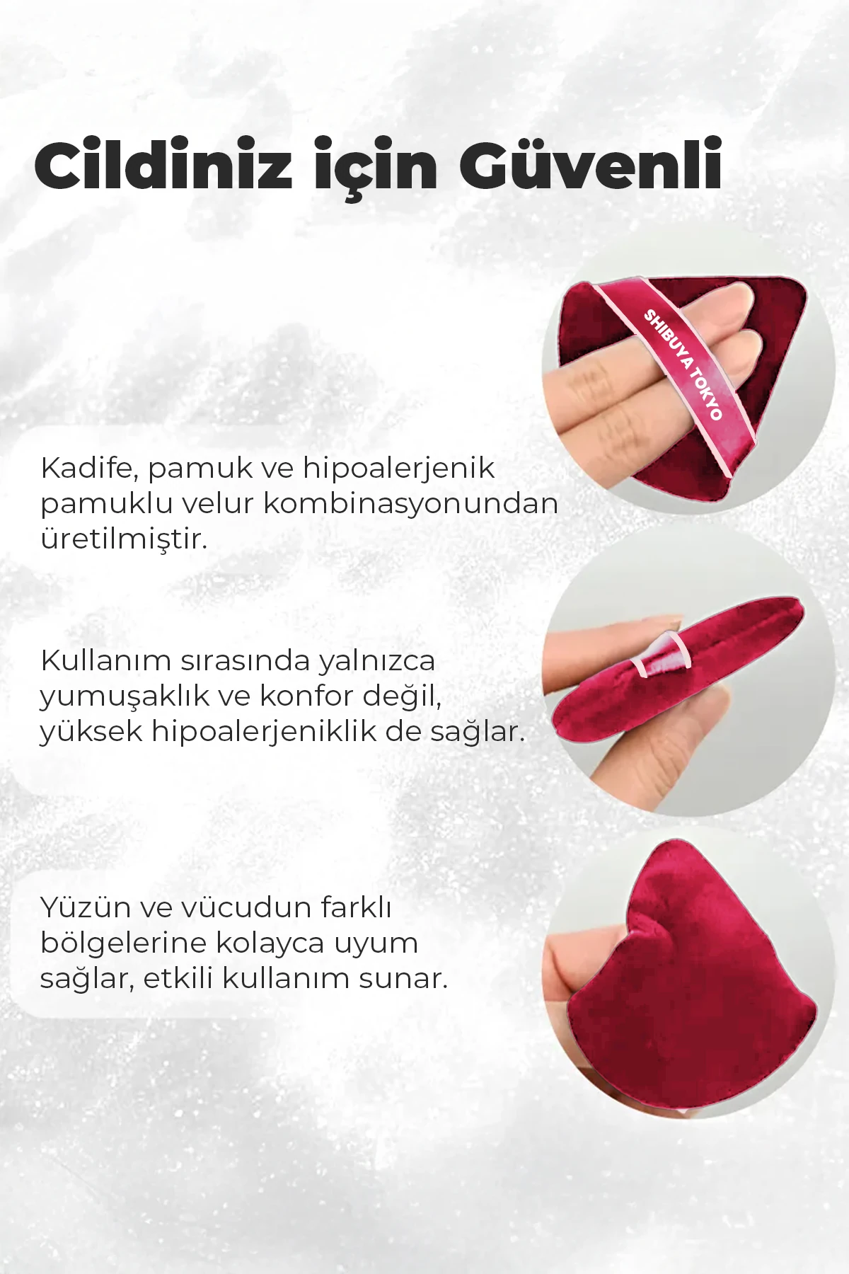 Üçgen Pudra Pufu ve Makyaj Süngeri 3’lü Set Kumaş Kese Bordo